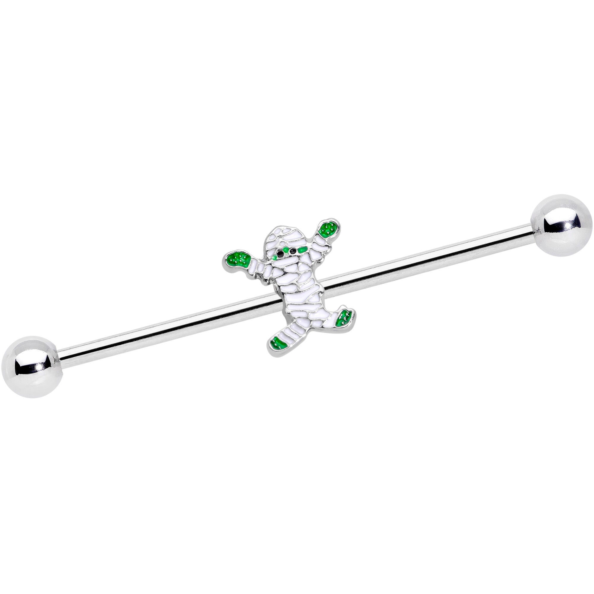 14G Green Mummy Halloween Industrial Barbell 38mm