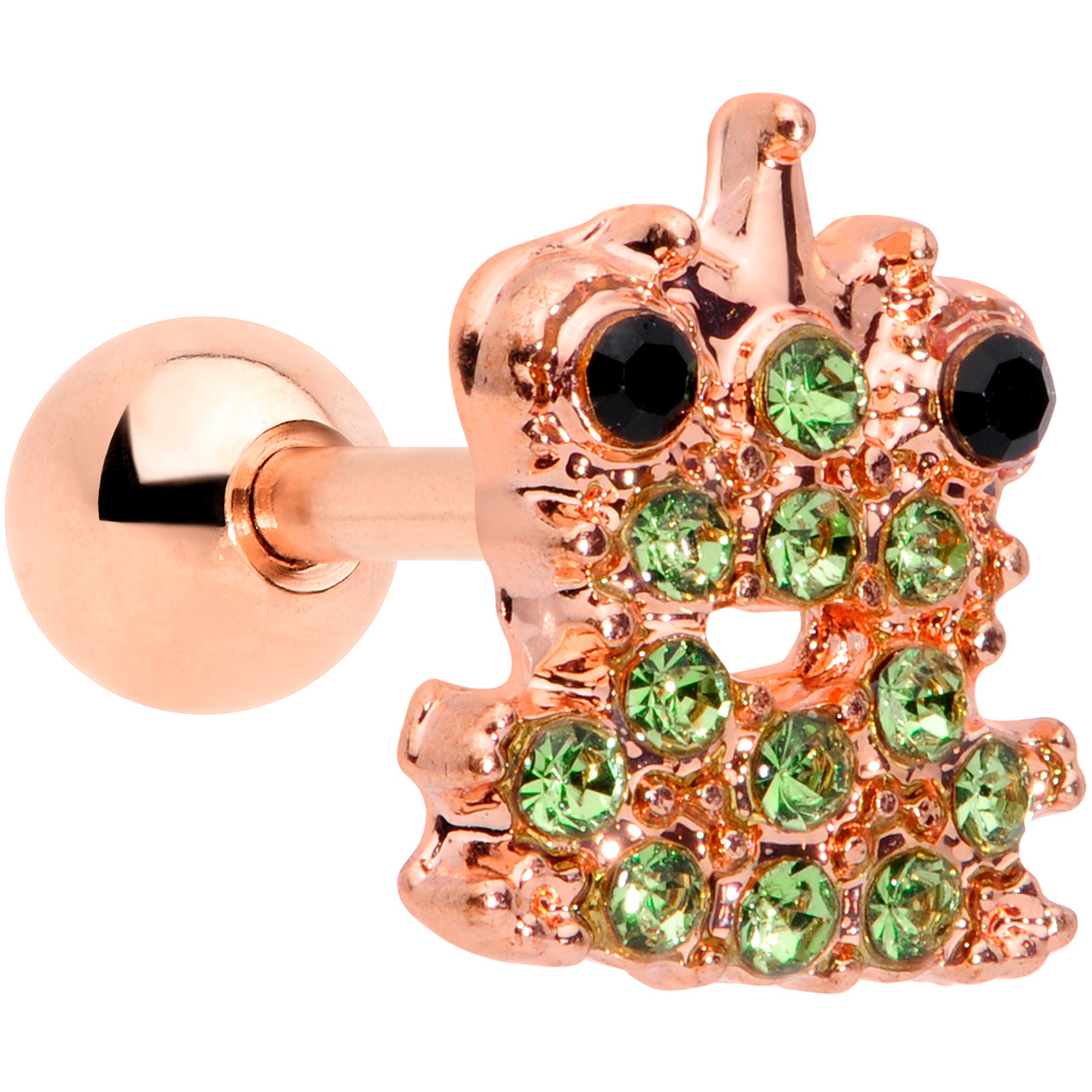 16G 1/4 Green Gem Rose Gold Tone Royal Frog Cartilage Tragus