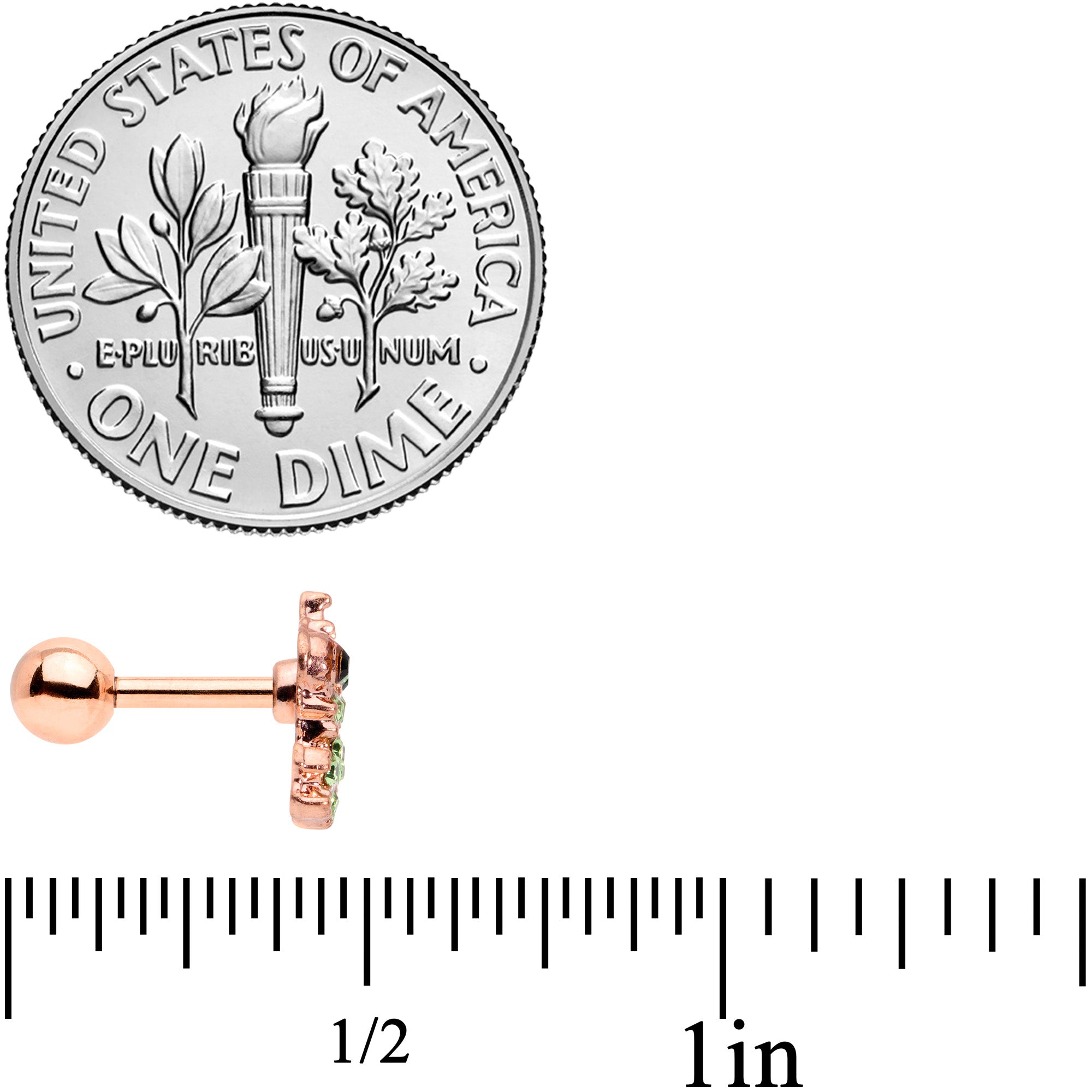 16G 1/4 Green Gem Rose Gold Tone Royal Frog Cartilage Tragus