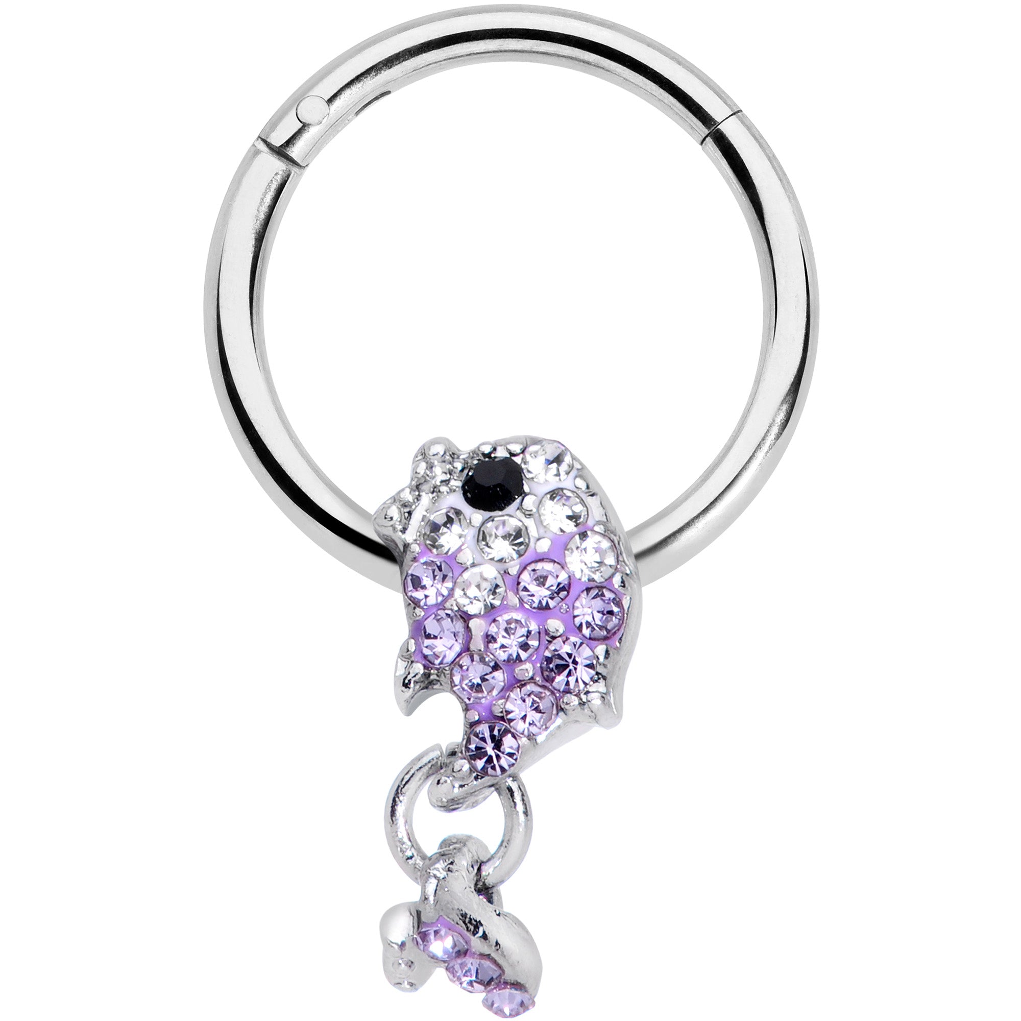 16G 3/8 Purple Gem Sweet Fish Dangle Hinged Segment Ring