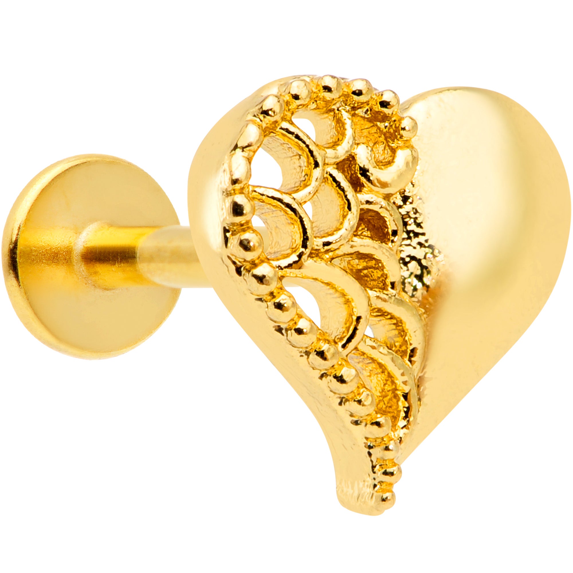 16G 5/16 Clear Gem Gold Hue Angel Wing Heart Labret Monroe Tragus