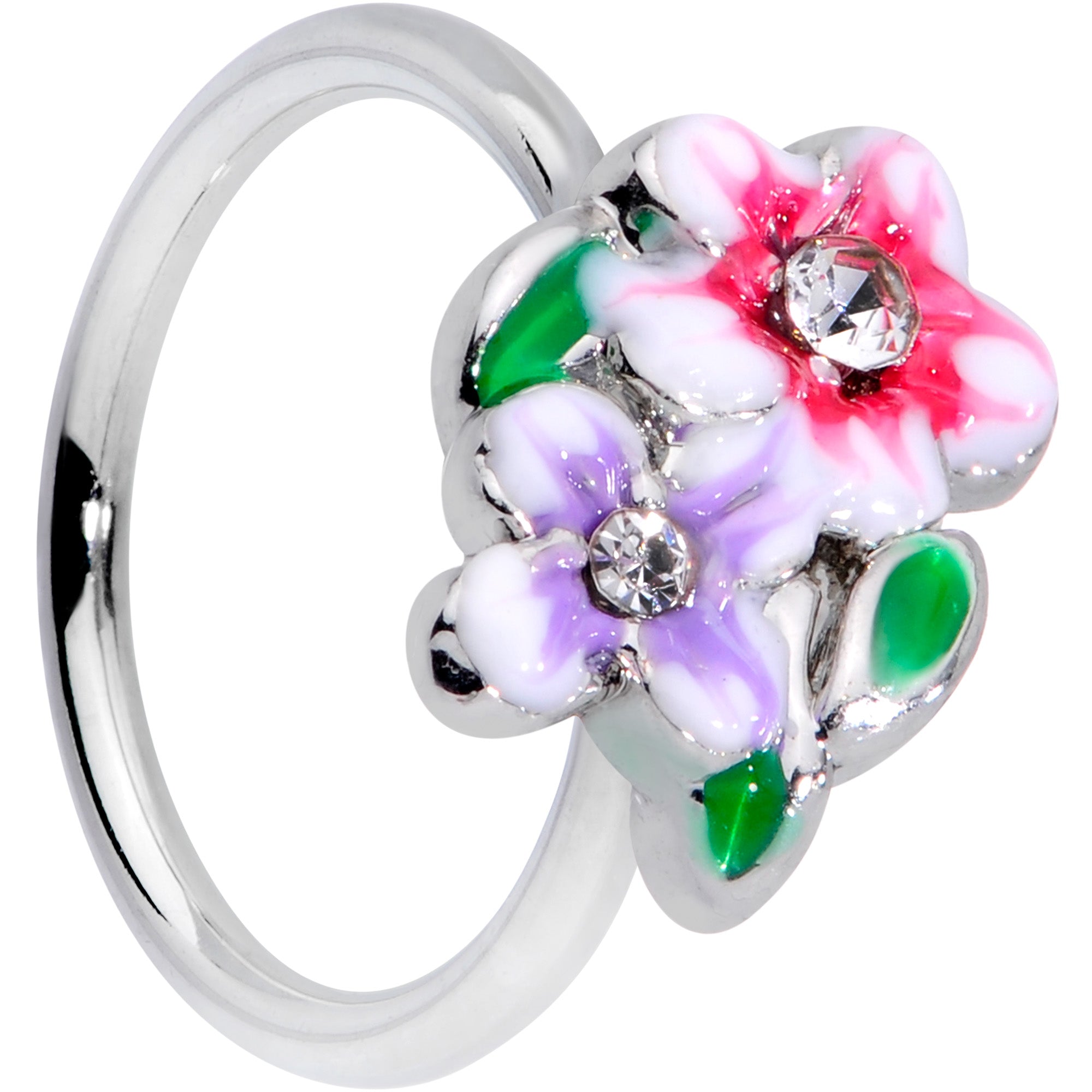 20G 5/16 Clear Gem Fanciful Flowers Nose Hoop