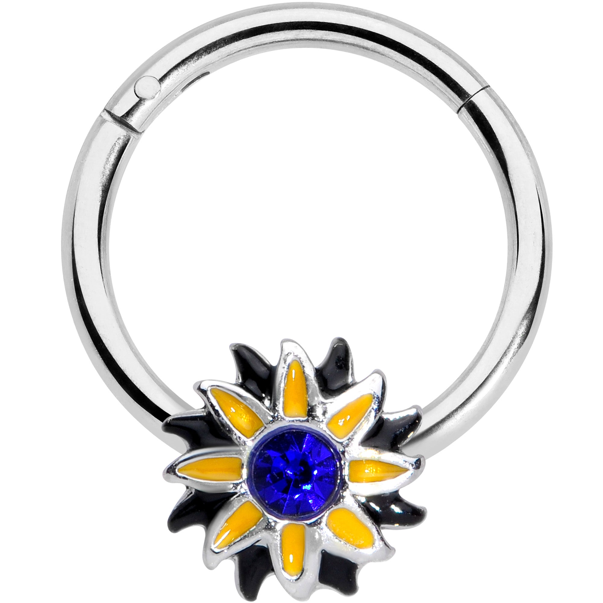 16G 3/8 Blue Faux Druzy Sunflower Hinged Segment Ring