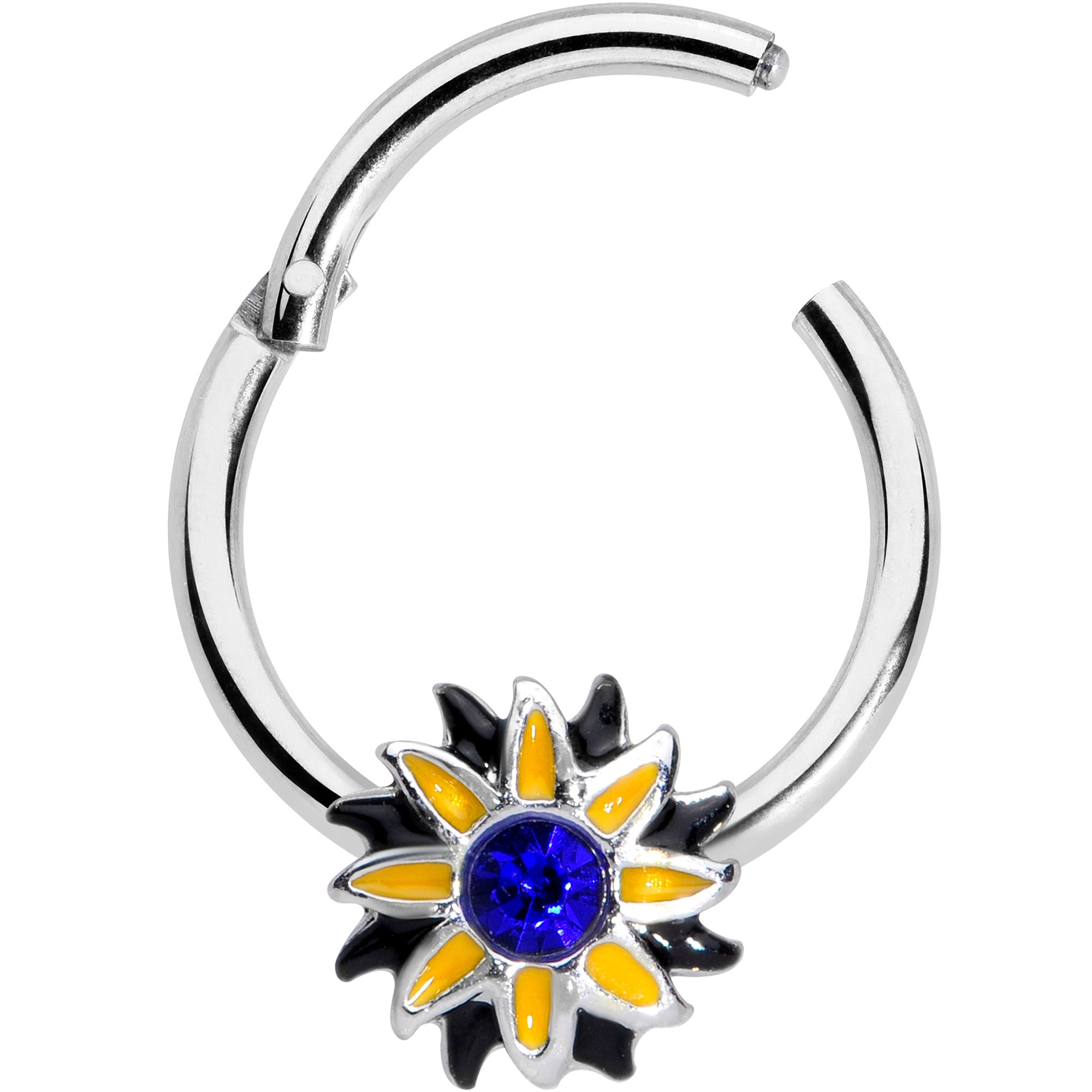 16G 3/8 Blue Faux Druzy Sunflower Hinged Segment Ring