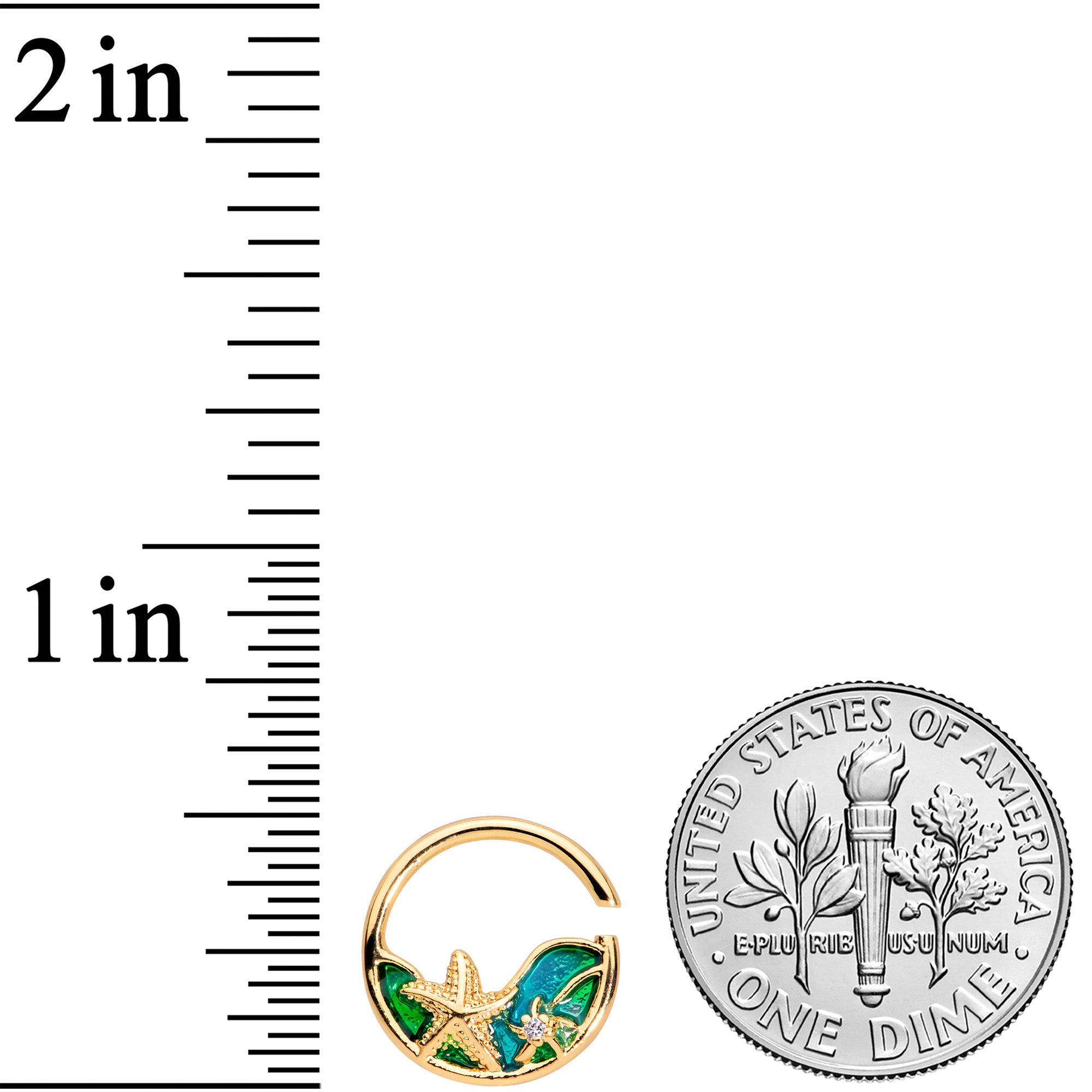 18G 3/8 Clear Gem Gold Tone Starfish Nautical Closure Ring