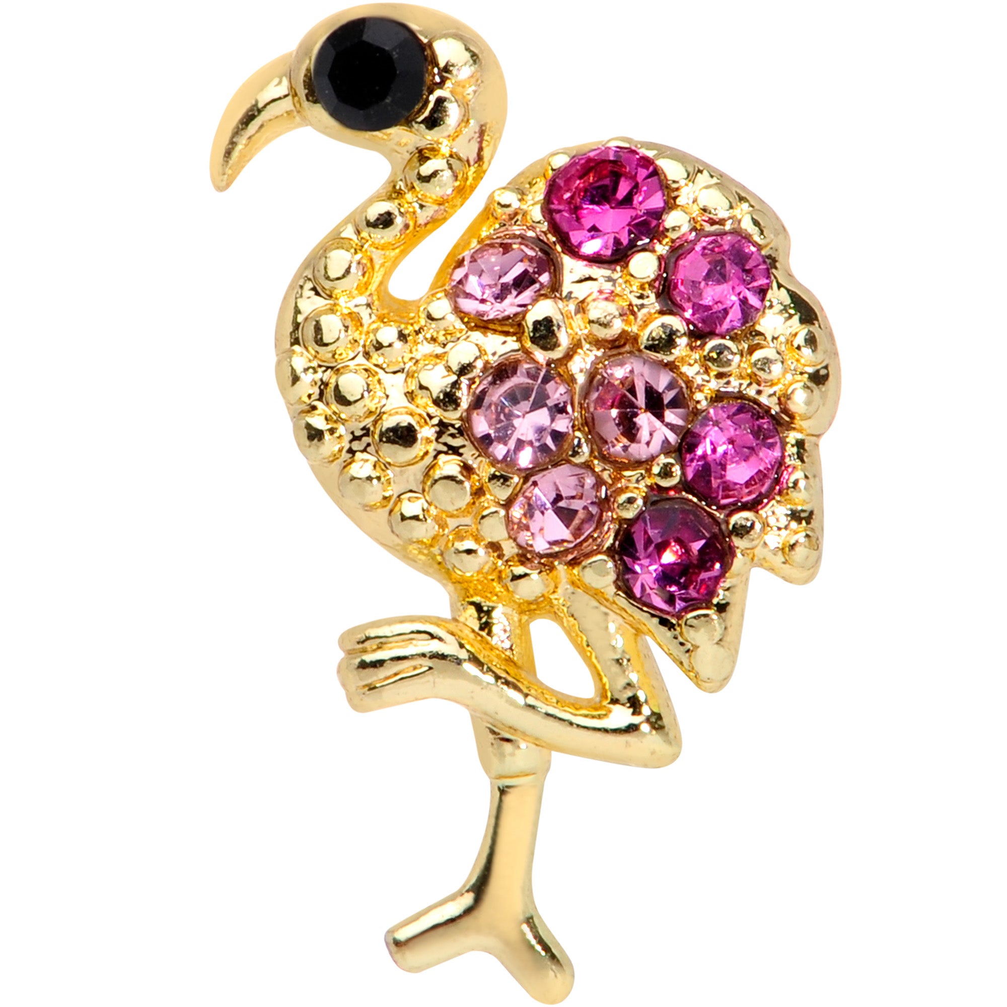 16G 1/4 Pink Gem Gold Tone Fashion Flamingo Cartilage Tragus