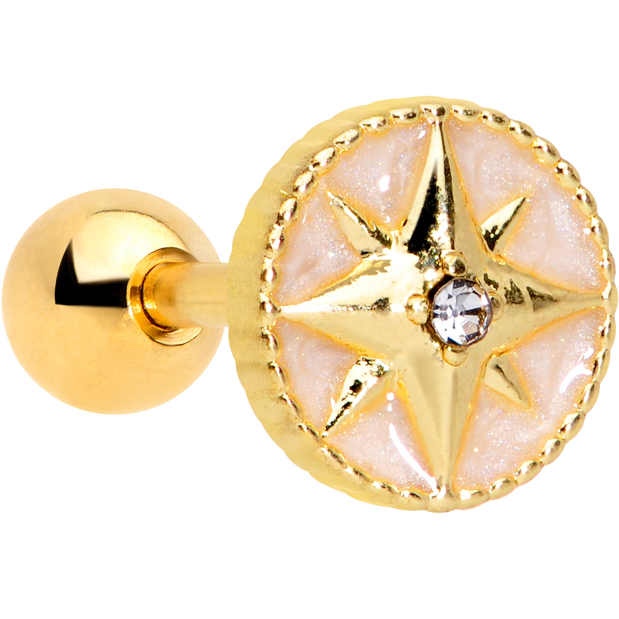 16G 1/4 Clear Gem Gold Tone Sailors Compass Cartilage Tragus