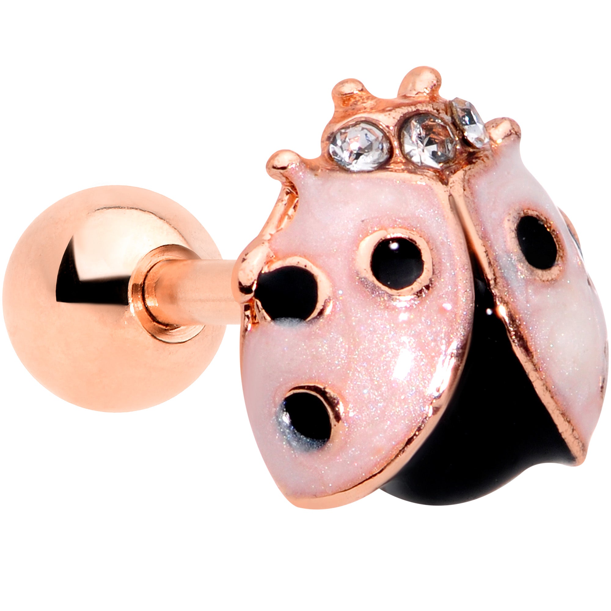 16G 1/4 Clear Gem Rose Gold Tone Lil Ladybug Cartilage Tragus