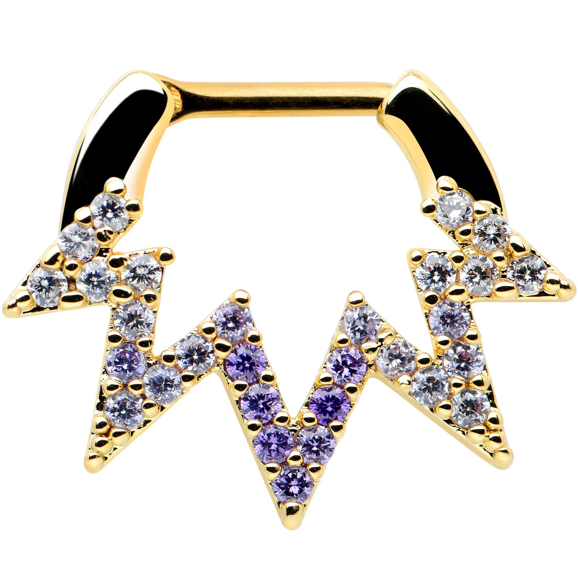 16G 5/16 Clear Purple Gem Gold Tone Lightning Cartilage Clicker