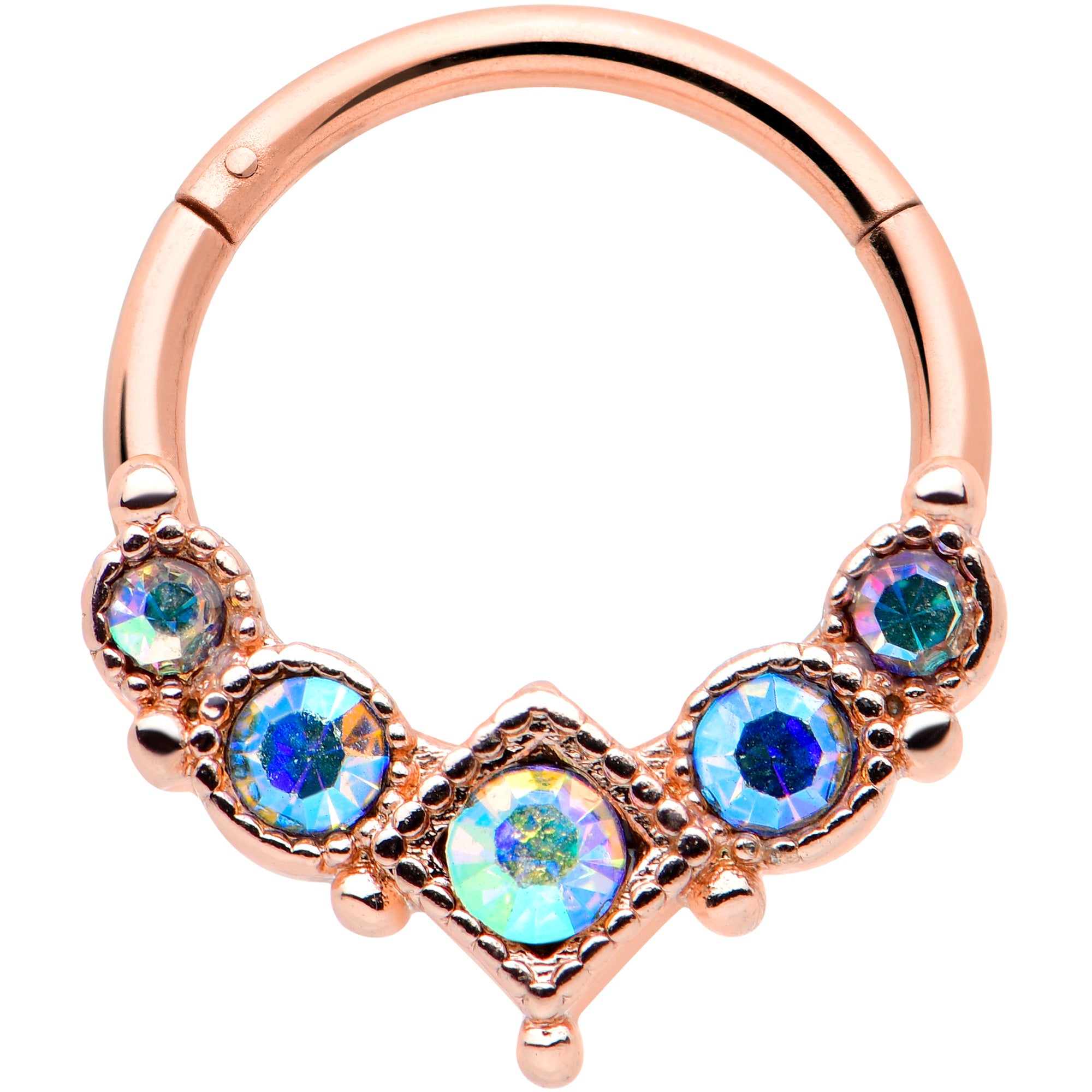 16G 3/8 Aurora Gem Rose Gold Tone Circles Hinged Segment Ring