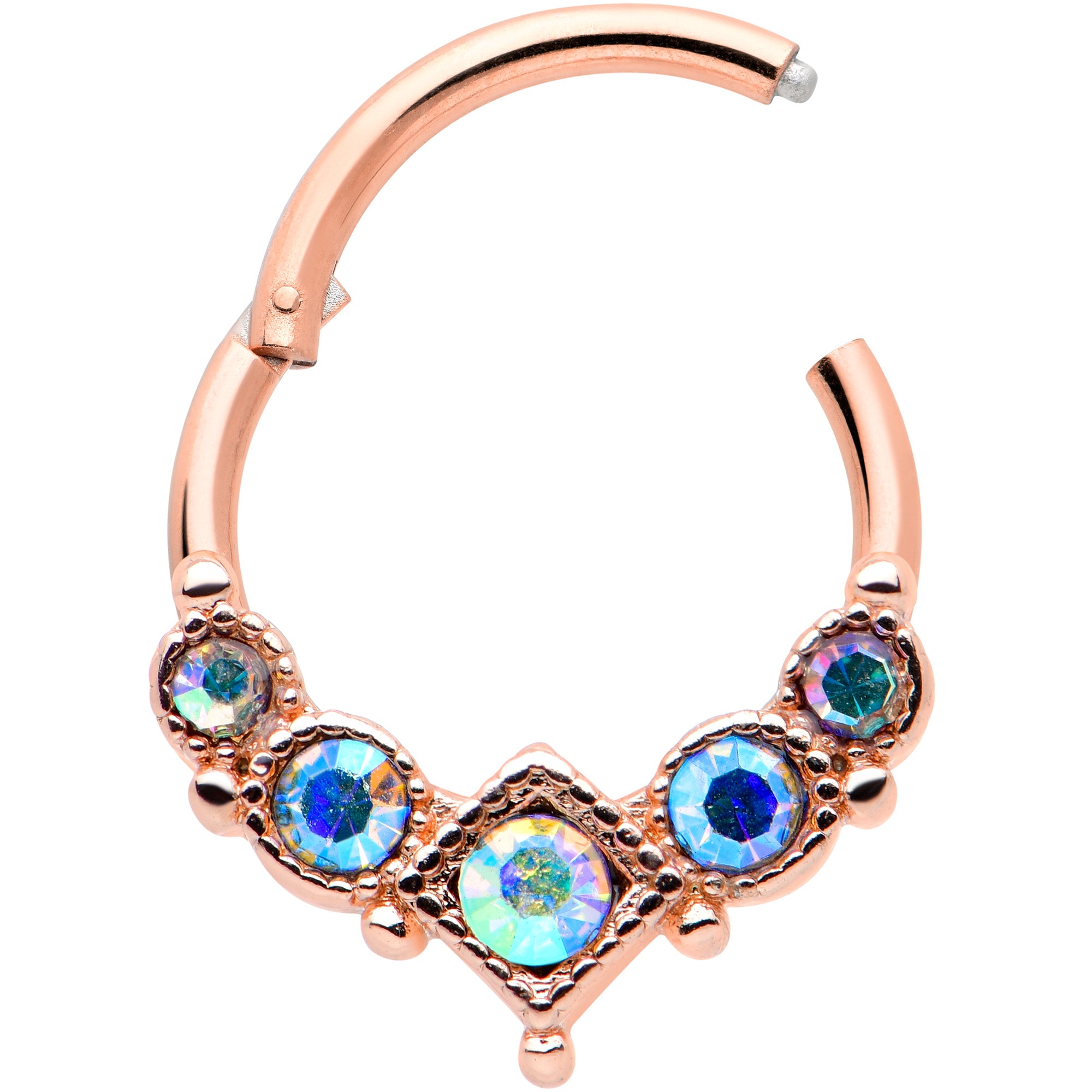 16G 3/8 Aurora Gem Rose Gold Tone Circles Hinged Segment Ring