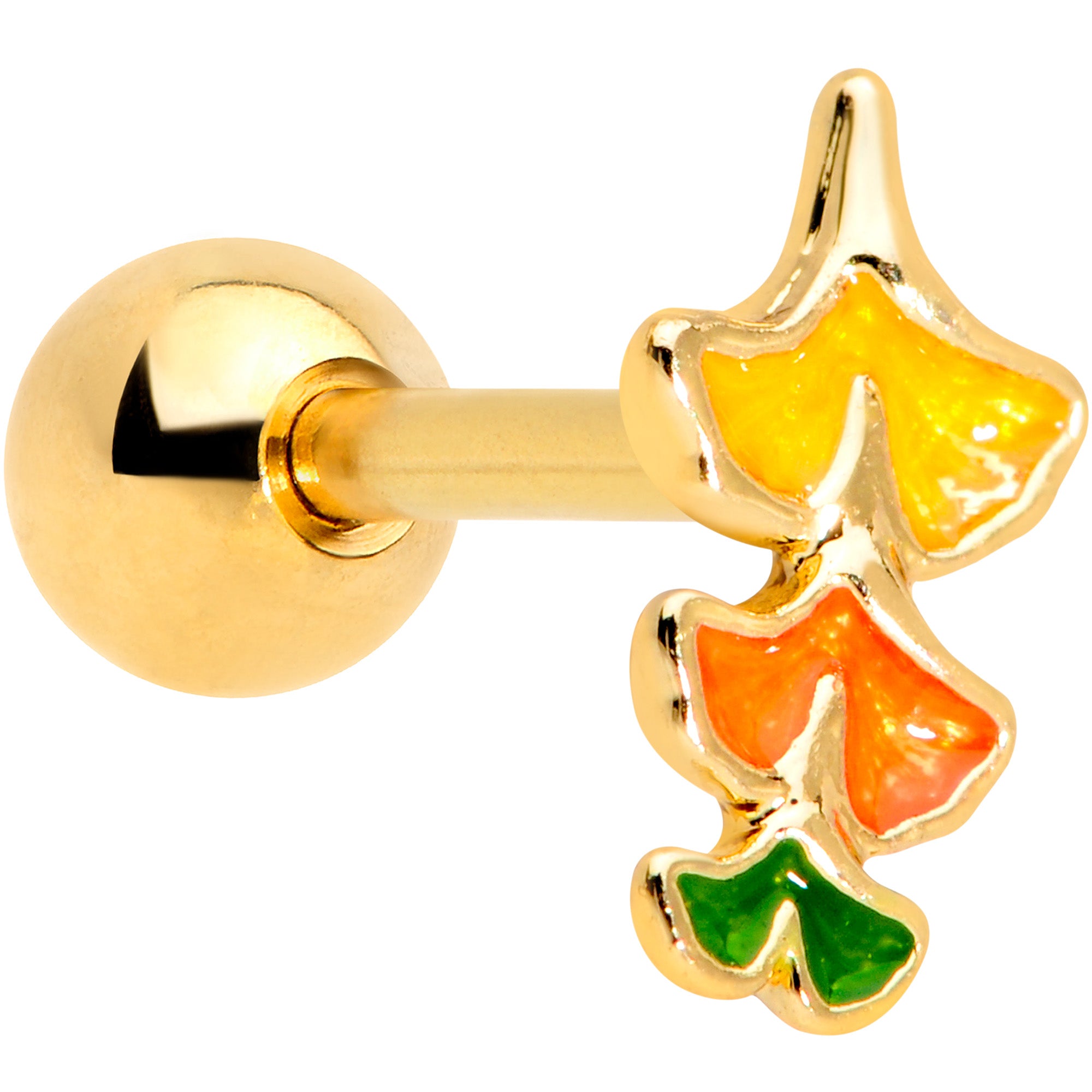 16G 1/4 Gold Tone Autumn Leaves Fall Cartilage Tragus