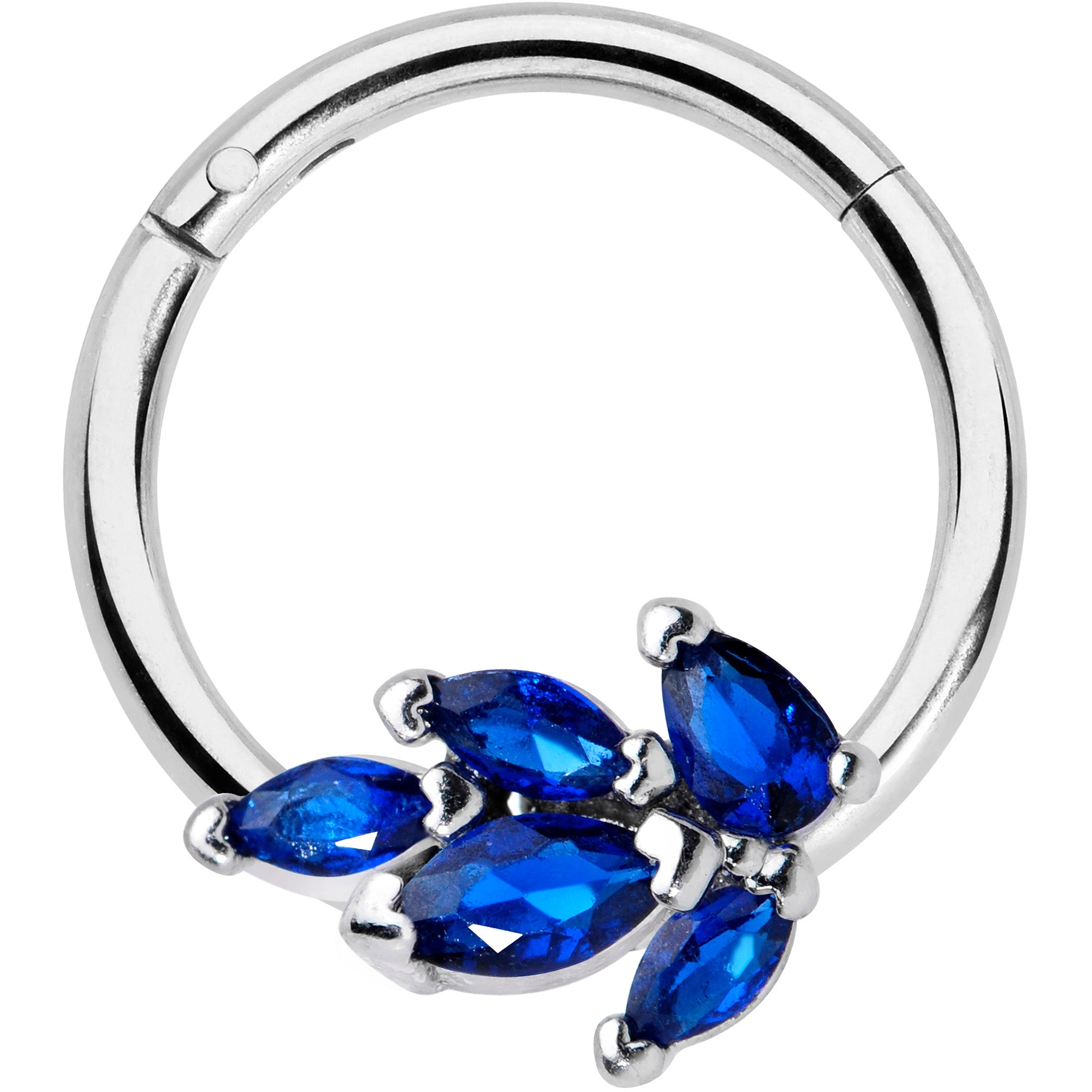 16G 3/8 Blue Gem Raindrop Hinged Segment Ring