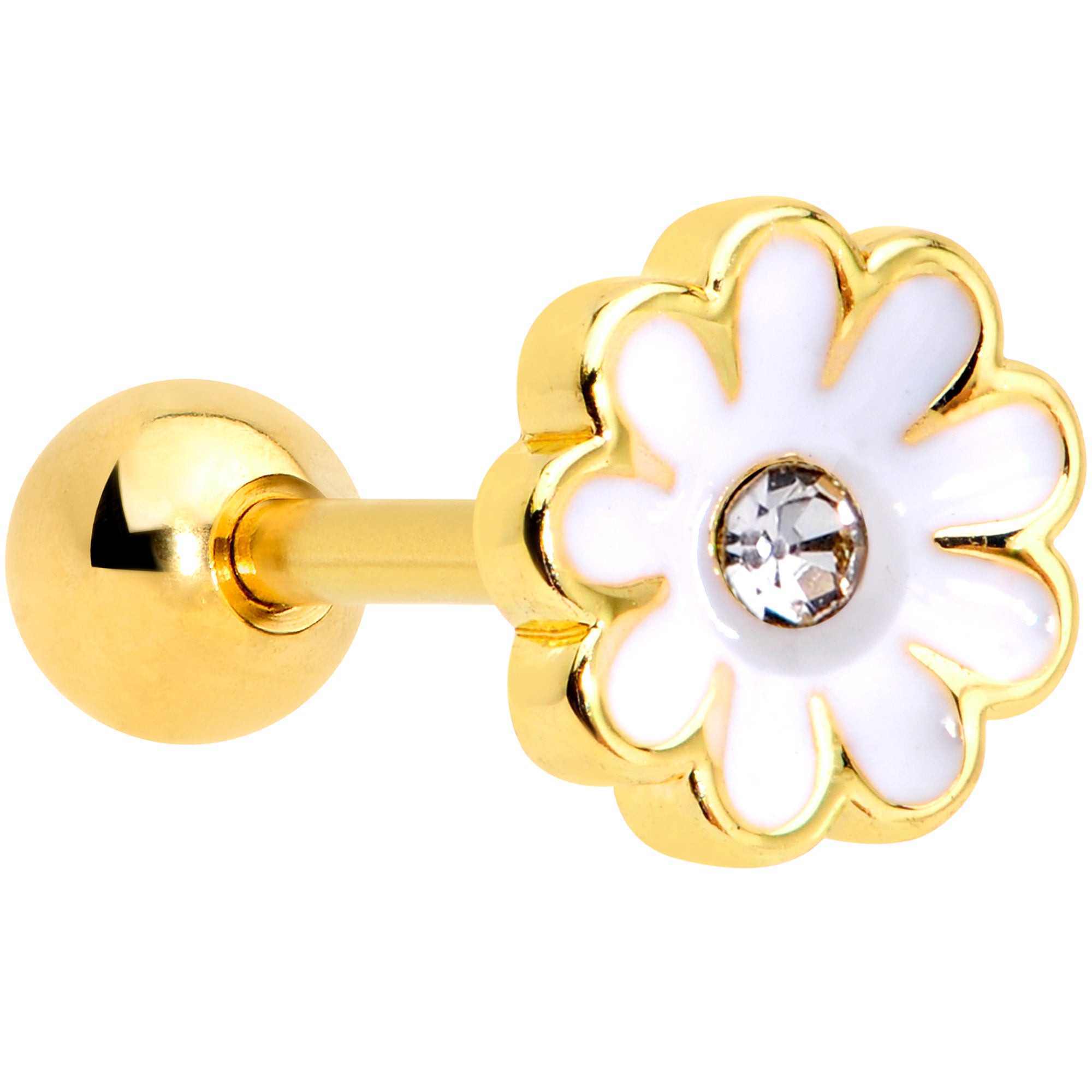 16G 1/4 Clear Gem Gold Tone Daisy Flower Cartilage Tragus Earring