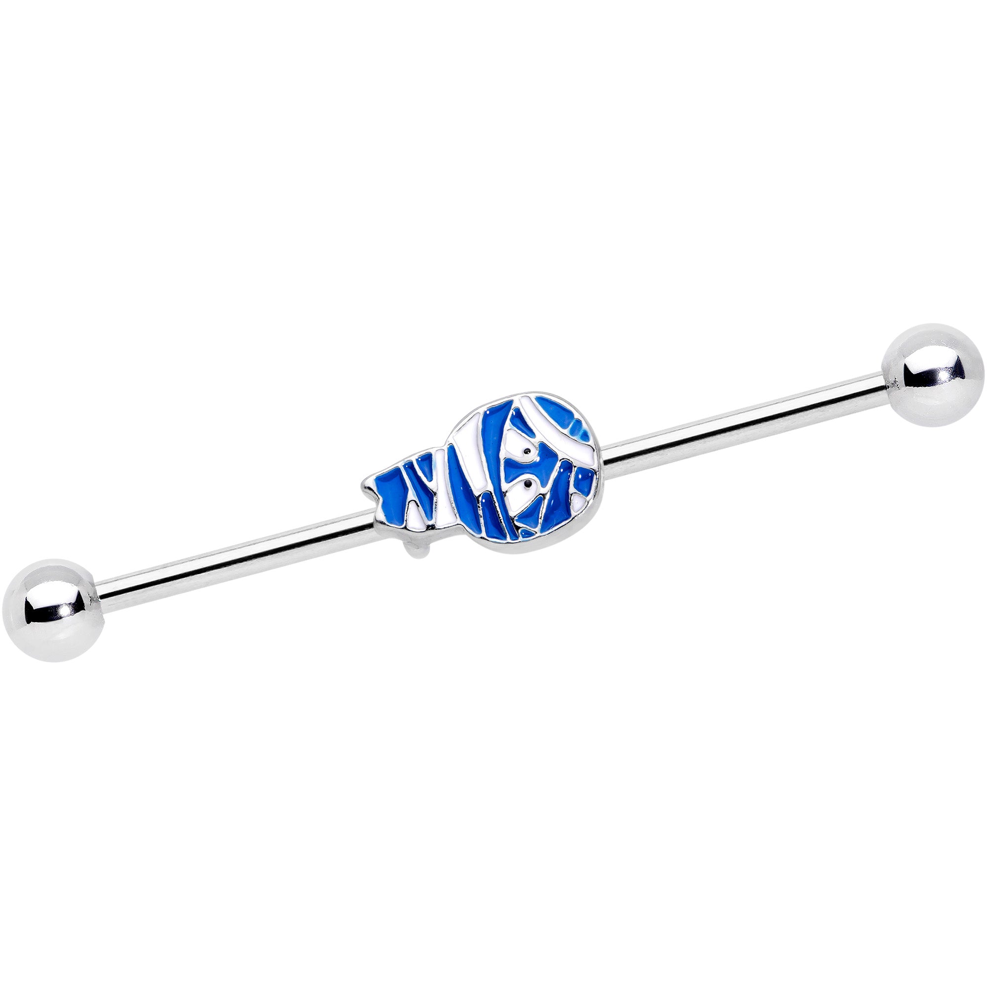 14G Blue White Mummy Halloween Industrial Barbell 38mm