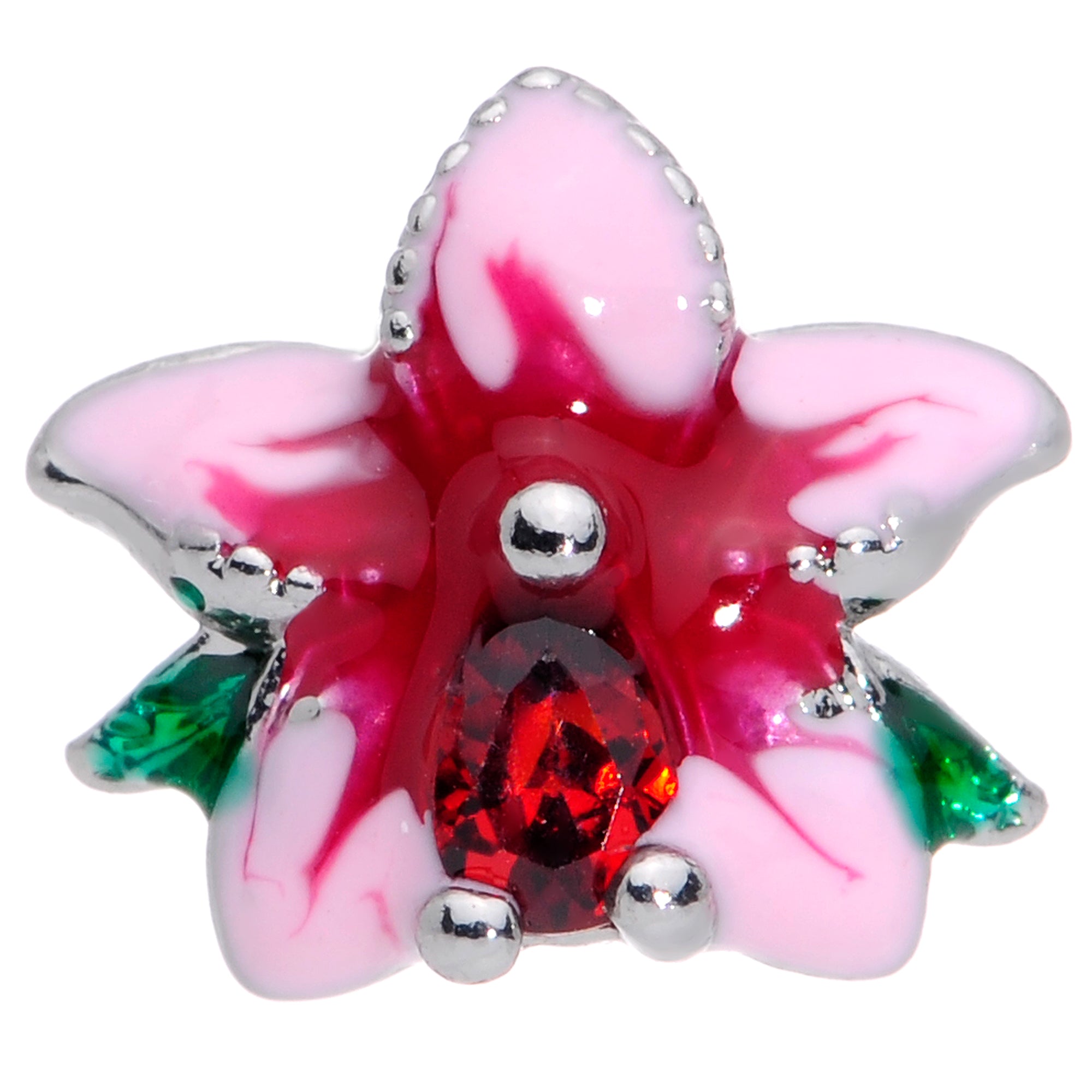 16G 5/16 Red Gem Exotic Flower Labret Monroe Tragus