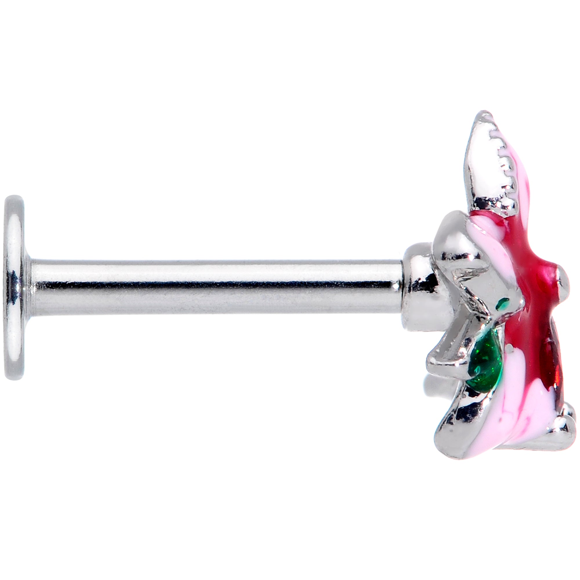 16G 5/16 Red Gem Exotic Flower Labret Monroe Tragus