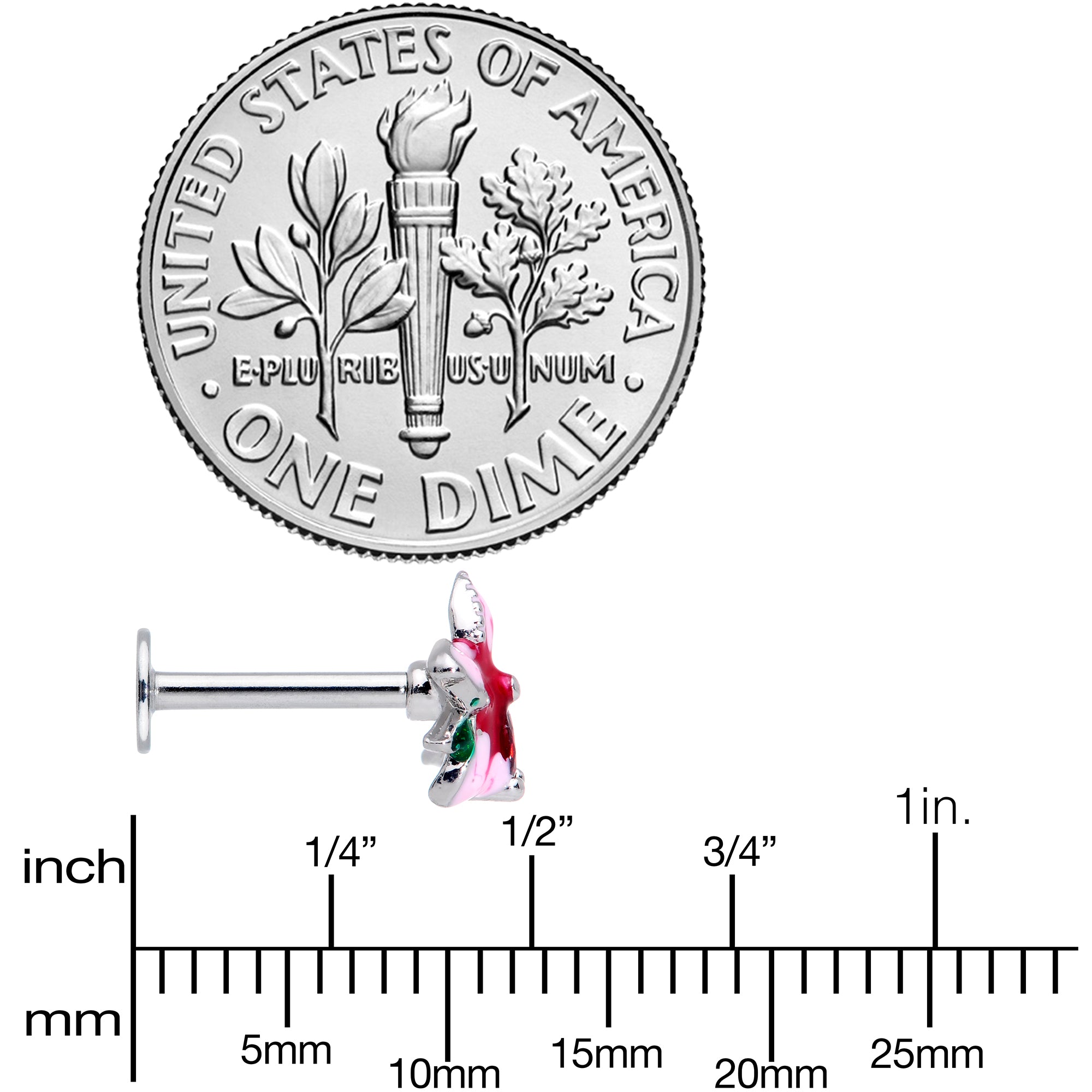 16G 5/16 Red Gem Exotic Flower Labret Monroe Tragus