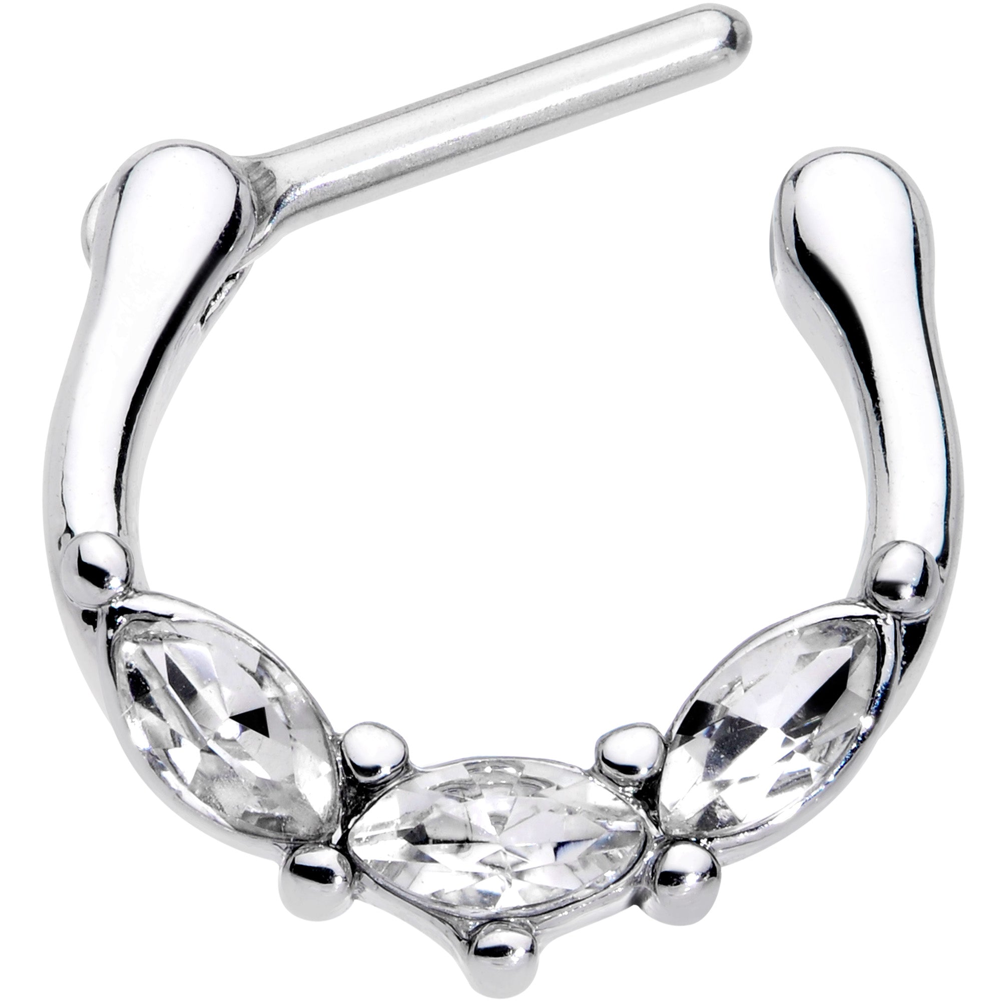 16G 5/16 Clear Gem Oval Trio Cartilage Clicker