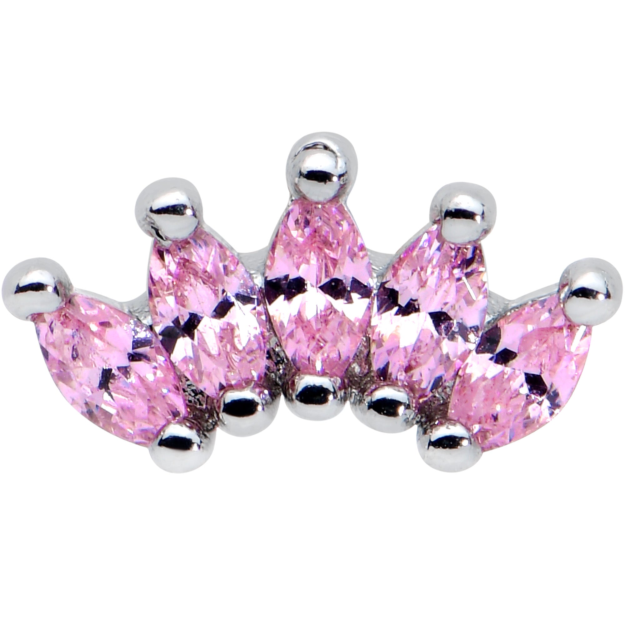 16G 1/4 Pink CZ Gem Crown Labret Monroe Tragus