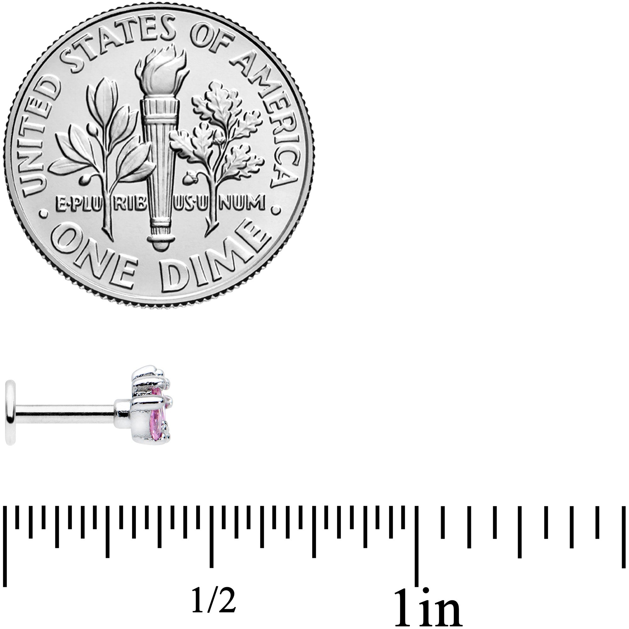 16G 1/4 Pink CZ Gem Crown Labret Monroe Tragus