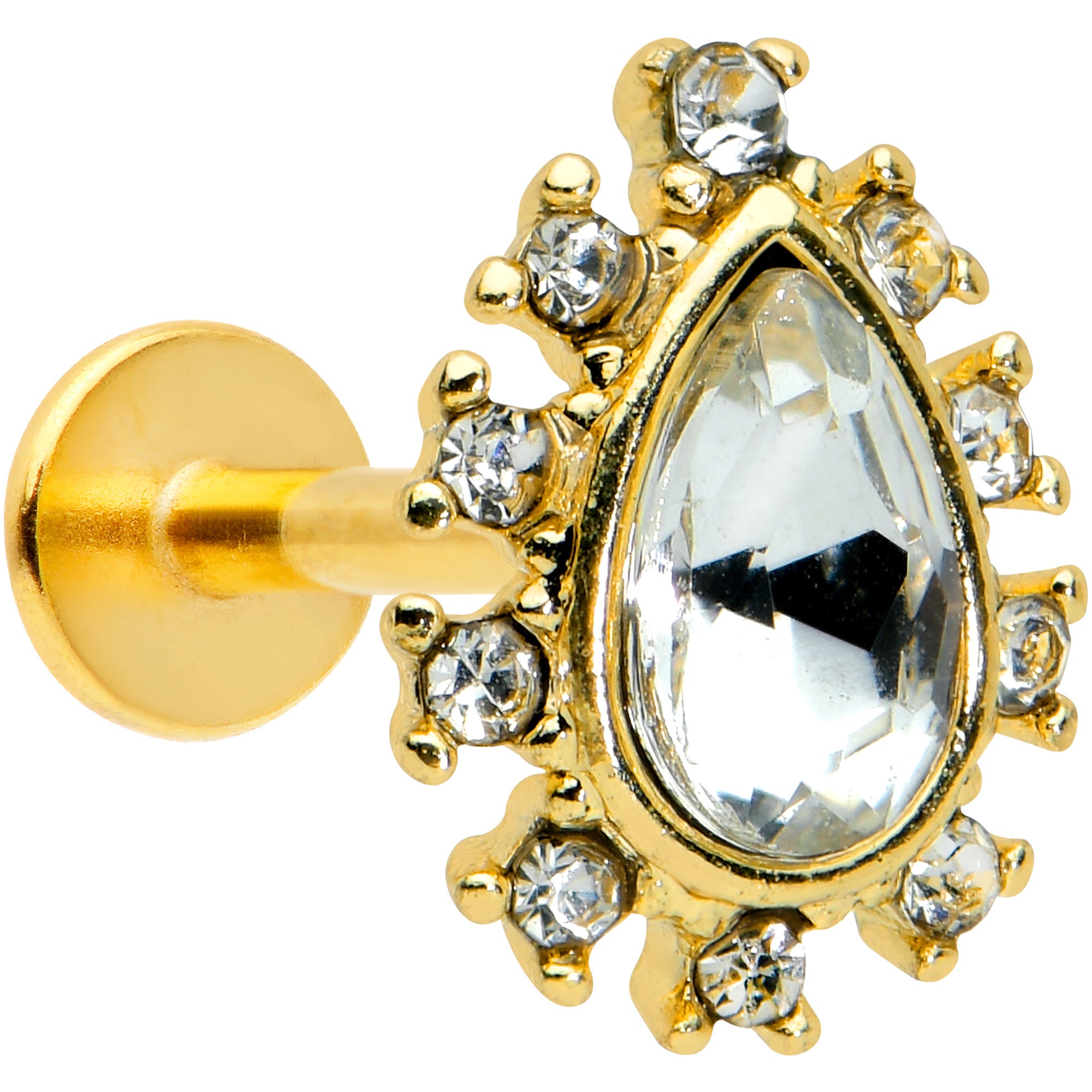 16G 5/16 Clear Gem Gold Tone Drop Labret Monroe Tragus