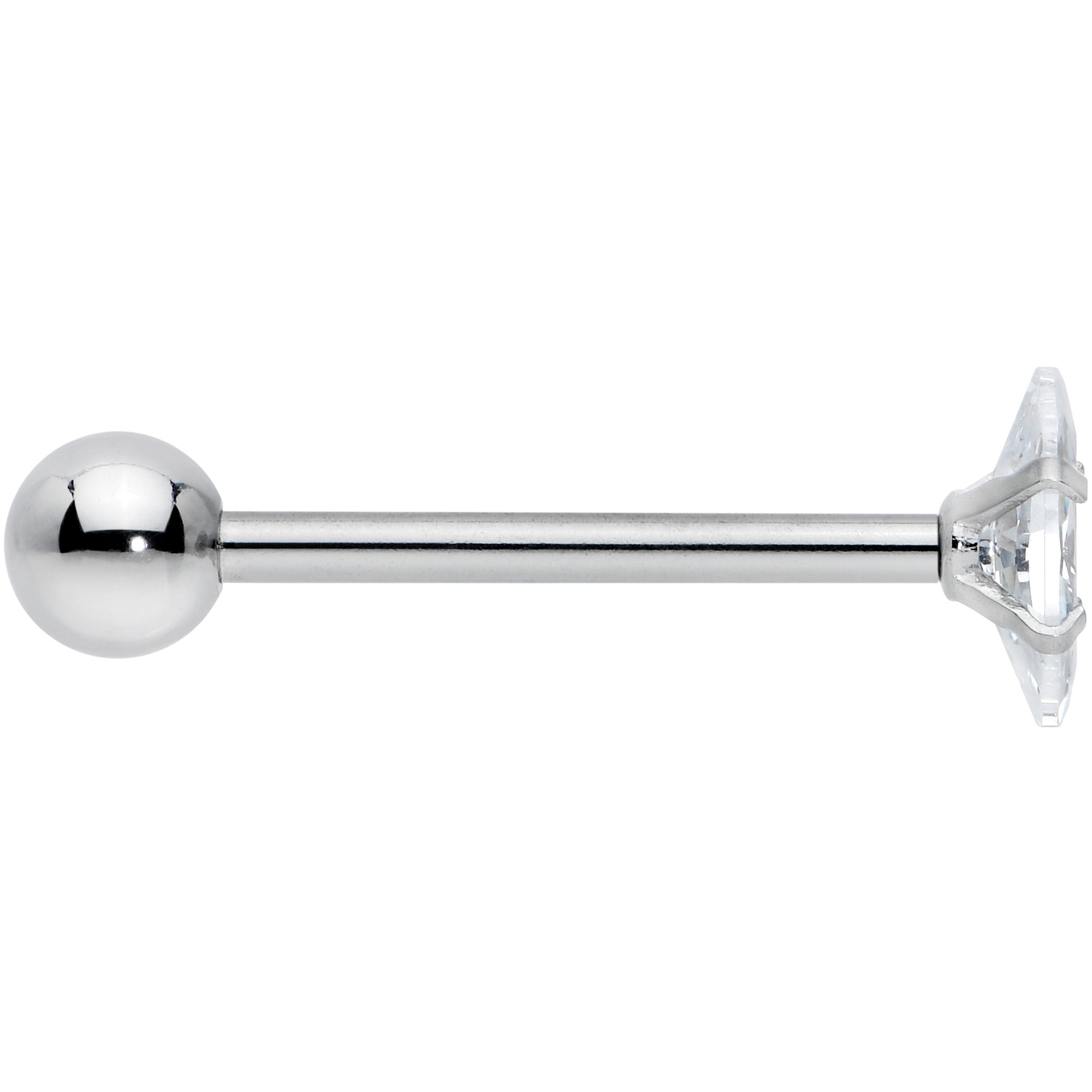 Clear CZ Gem Oval Top Barbell Tongue Ring