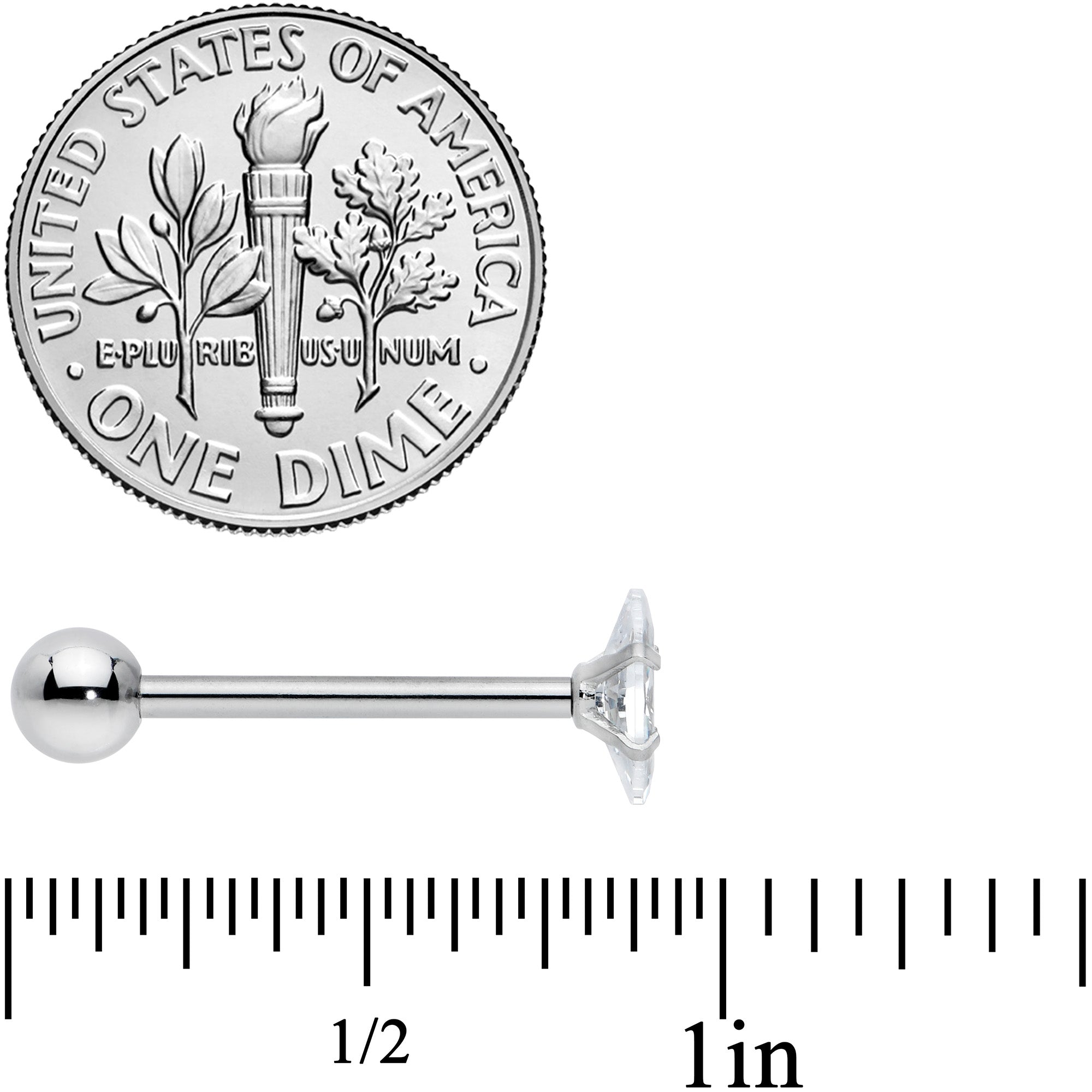 Clear CZ Gem Oval Top Barbell Tongue Ring