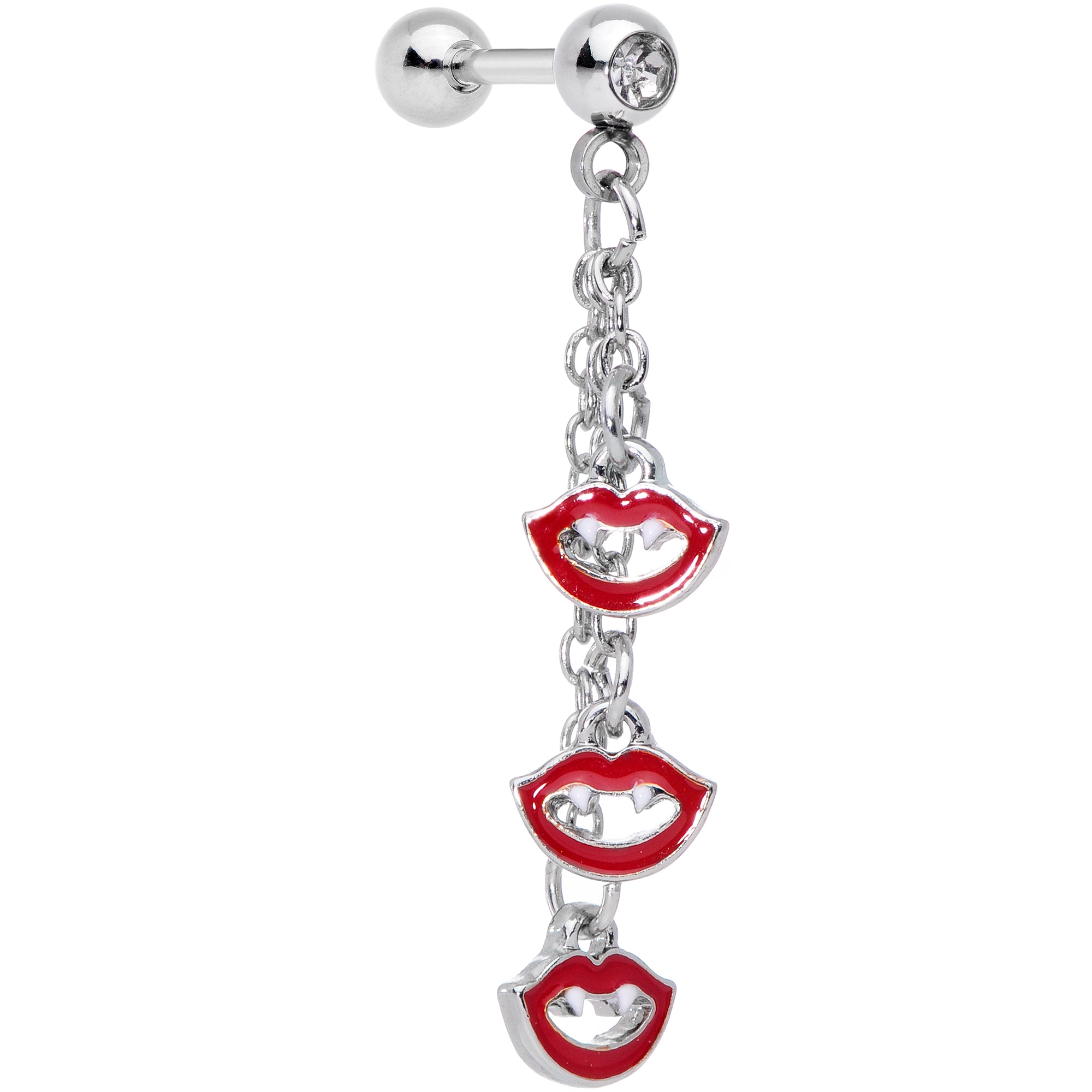 16G 1/4 Clear Gem Halloween Vampire Fangs Dangle Cartilage