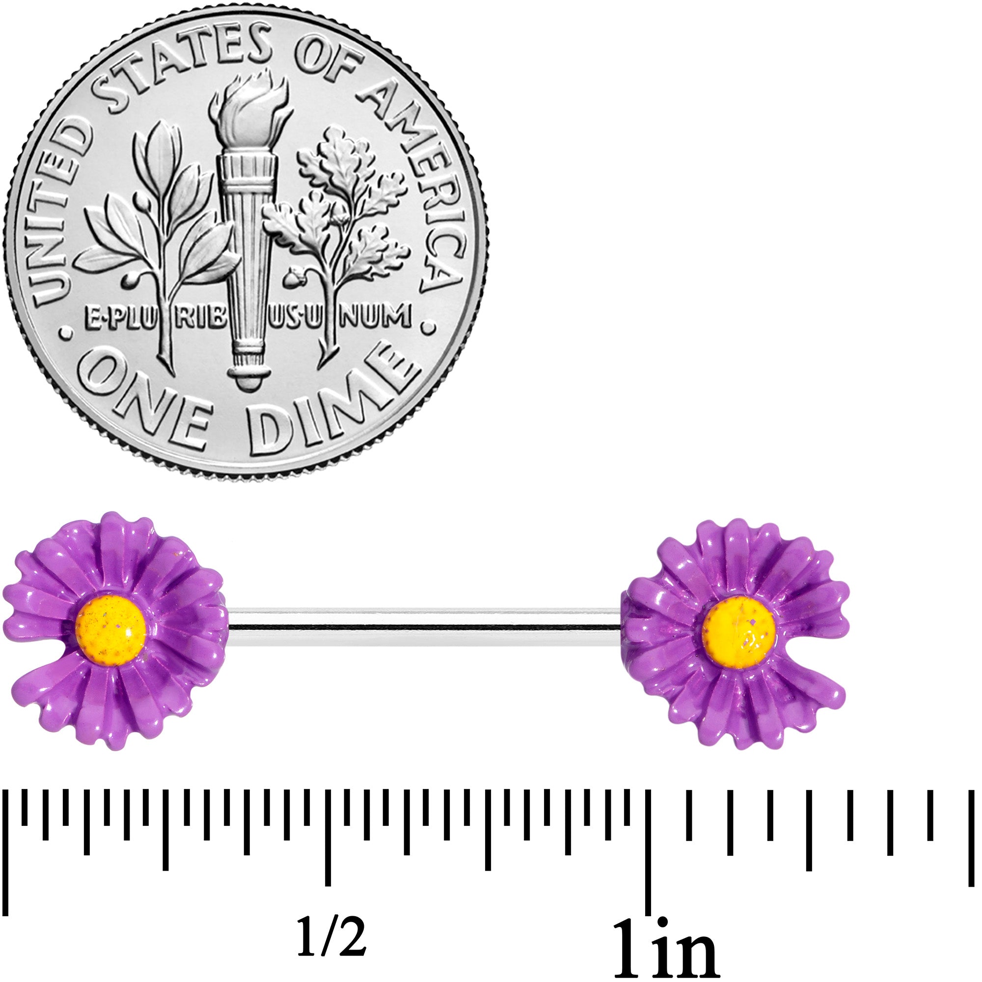 14G 5/8 Purple Daisy Flower Barbell Nipple Ring Set
