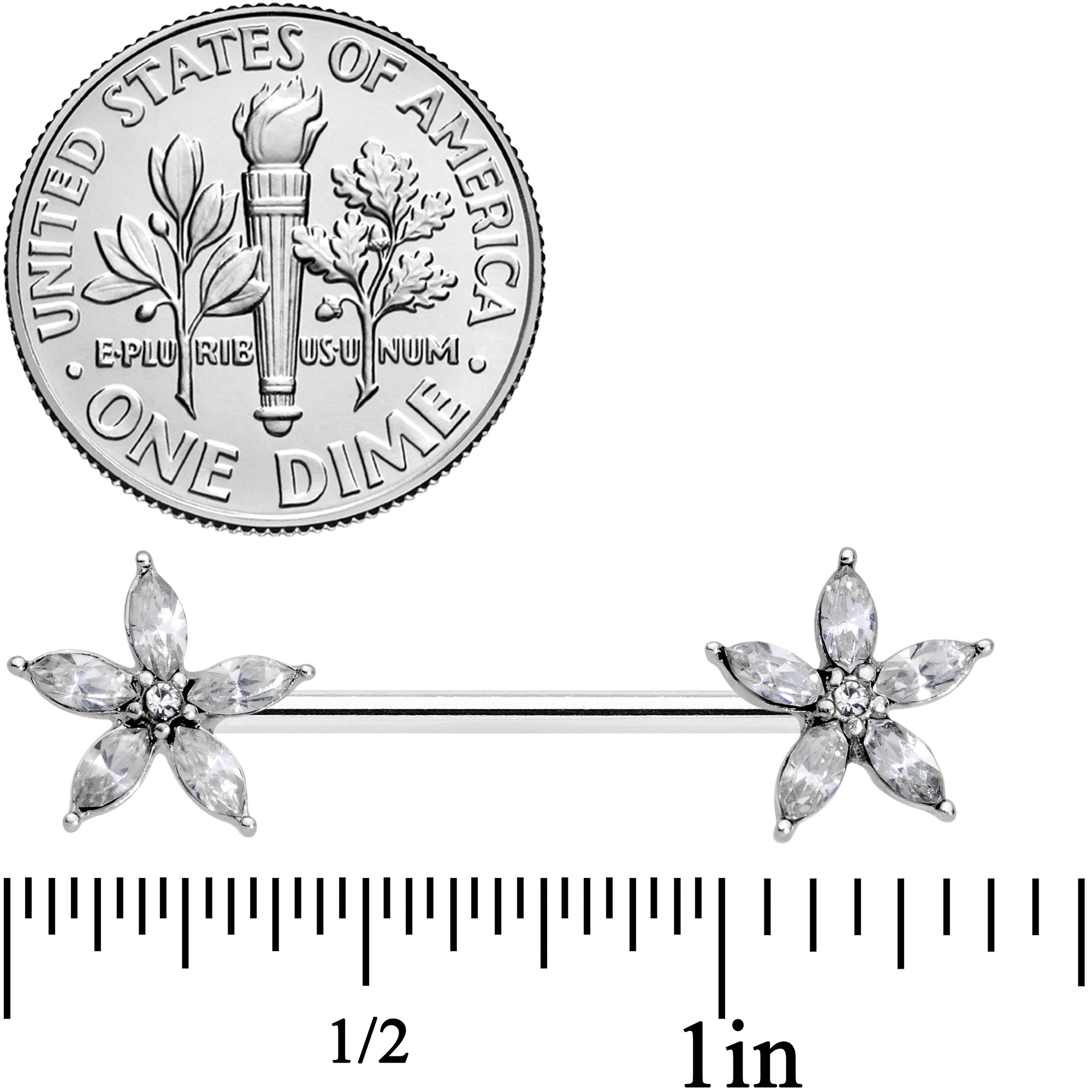 14G 9/16 Clear Gem Starry Flower Barbell Nipple Ring Set