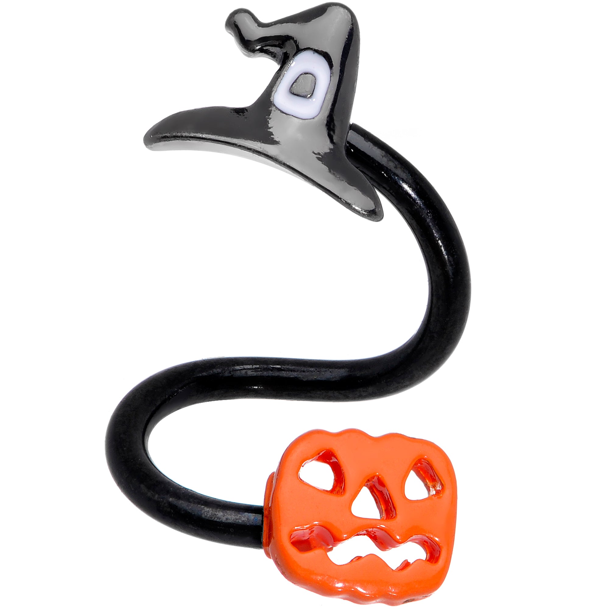 14G 3/8 Black Witch Cap Pumpkin Halloween Spiral Twister Belly Ring