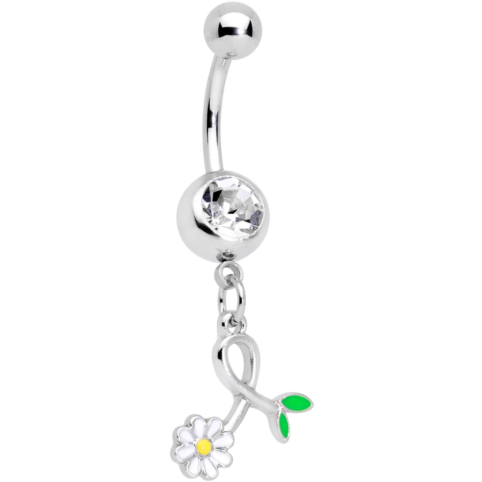 Clear Gem Daisy Curl Flower Dangle Belly Ring