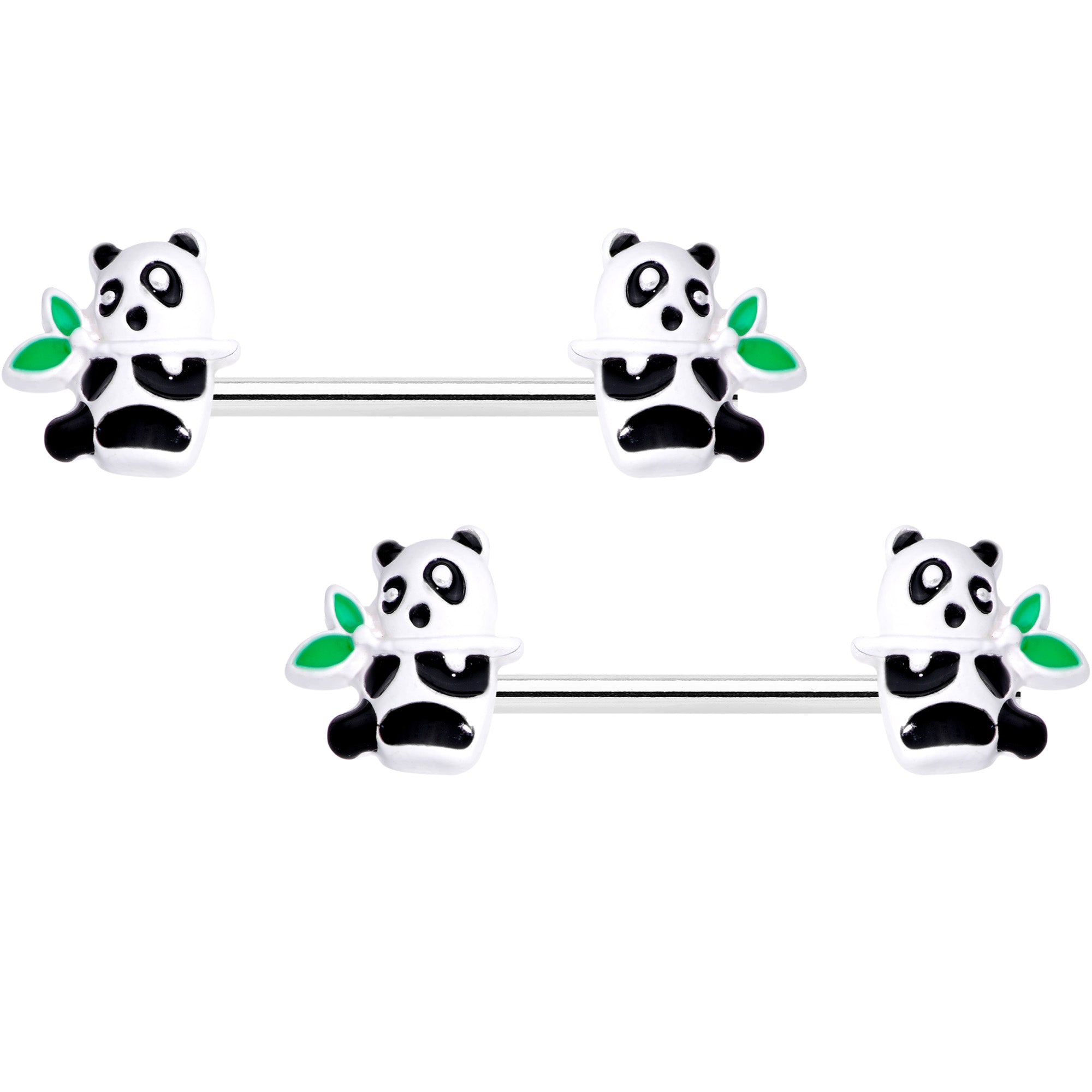 14G 9/16 Pretty Panda Bear Barbell Nipple Ring Set