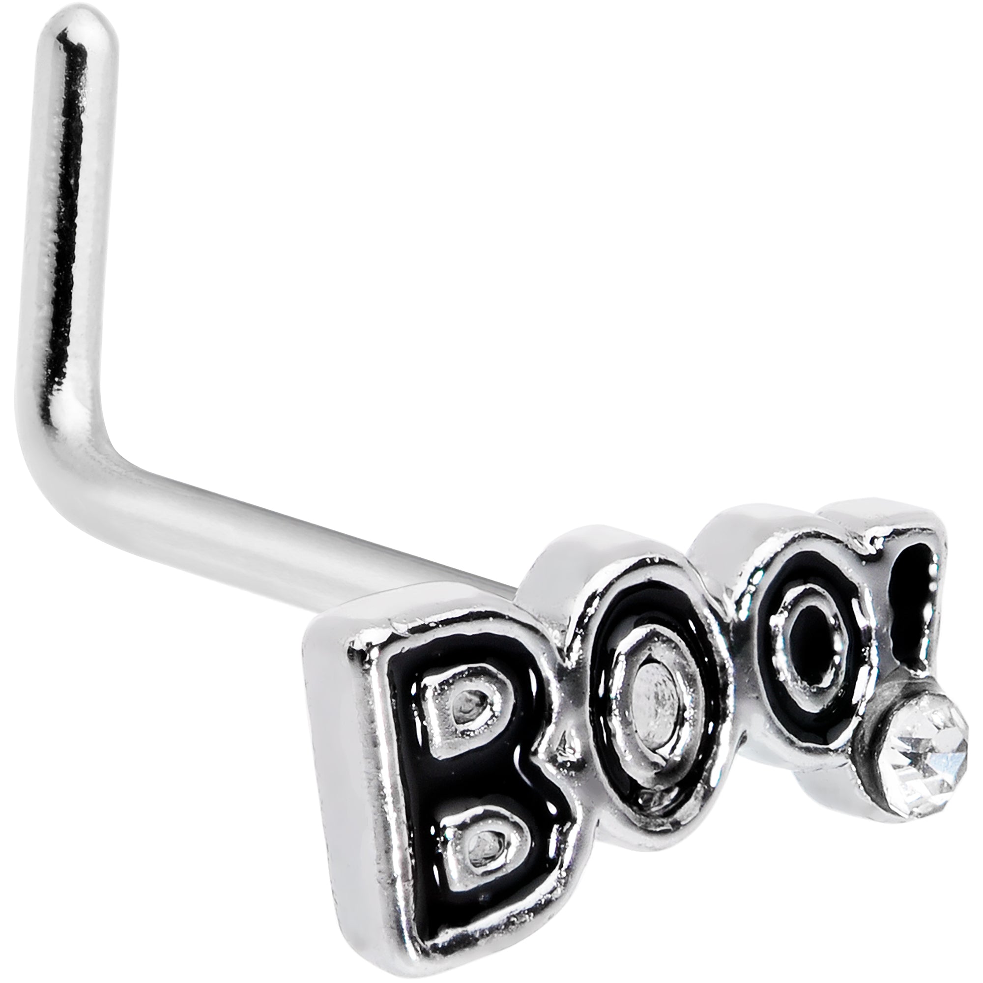 20G 7mm Clear Gem Black Boo Halloween L Shaped Nose Ring