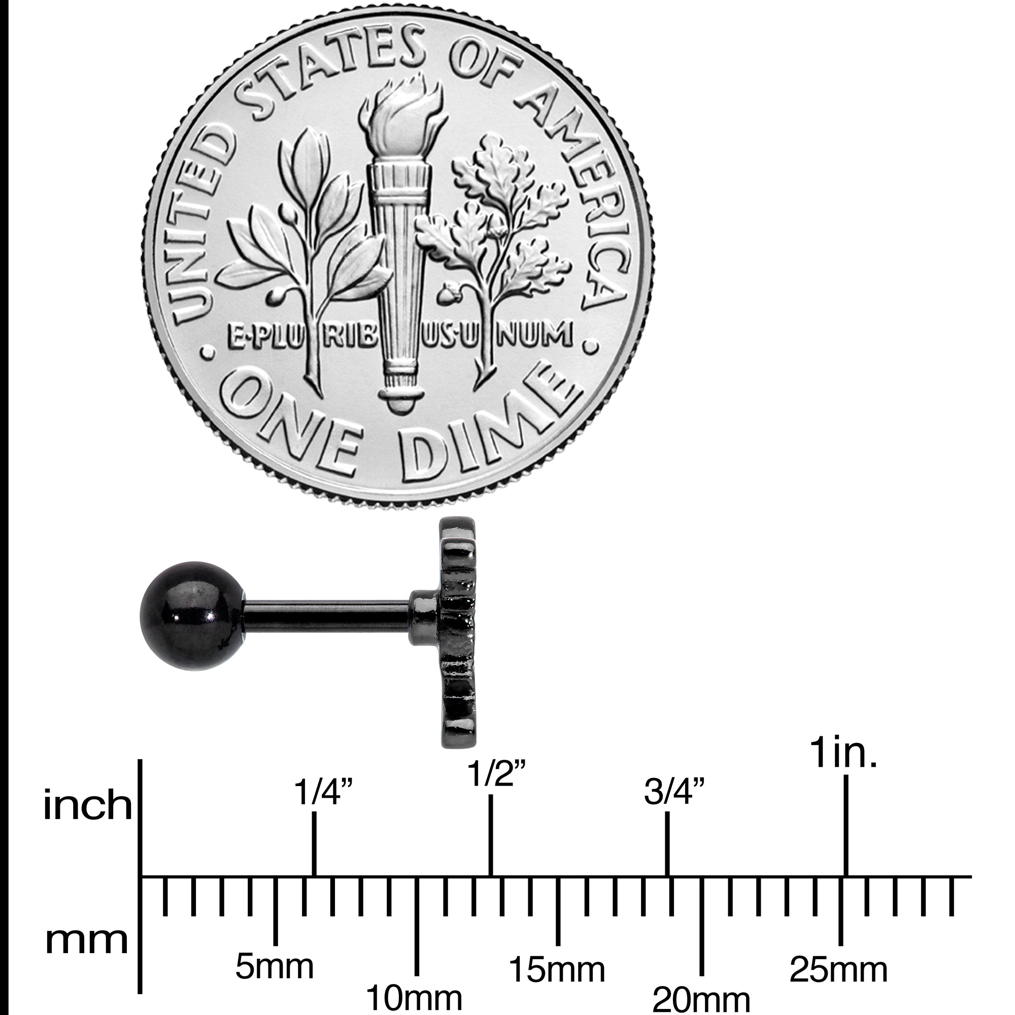 16G 1/4 Black Plated Green White Mummy Halloween Cartilage Tragus