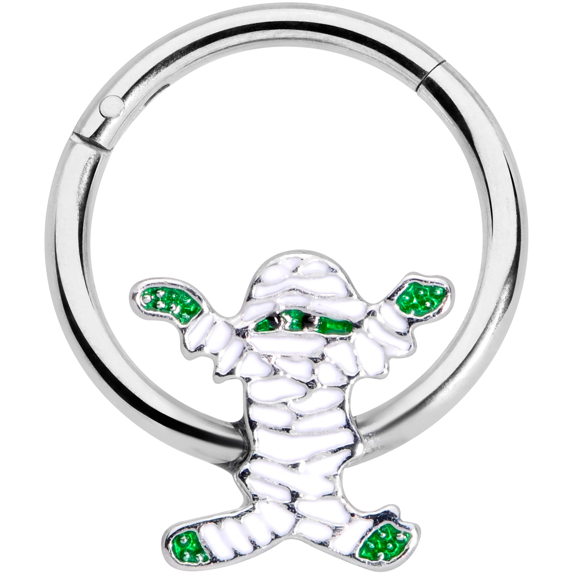 16G 3/8 White Green Mummy Halloween Hinged Segment Ring