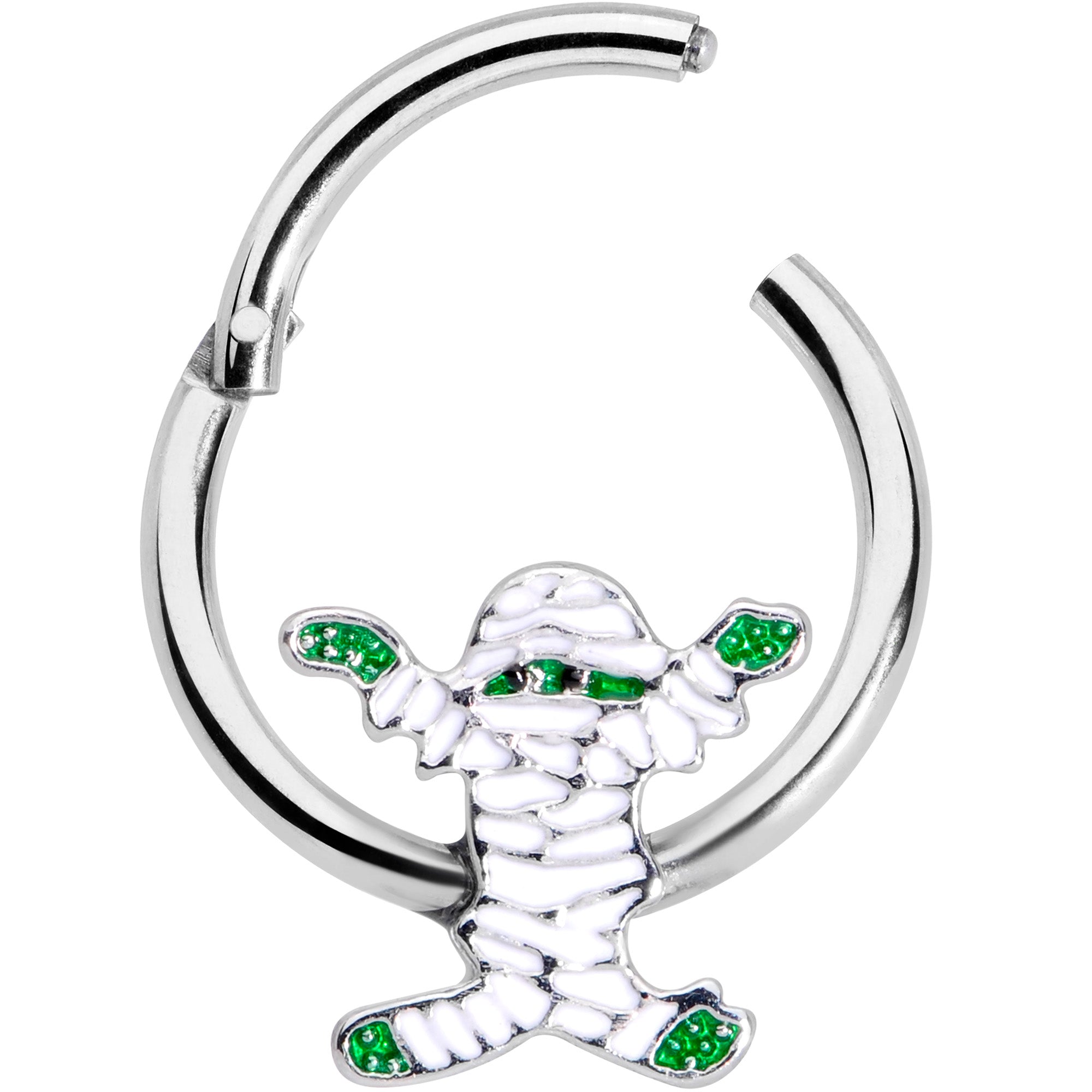 16G 3/8 White Green Mummy Halloween Hinged Segment Ring