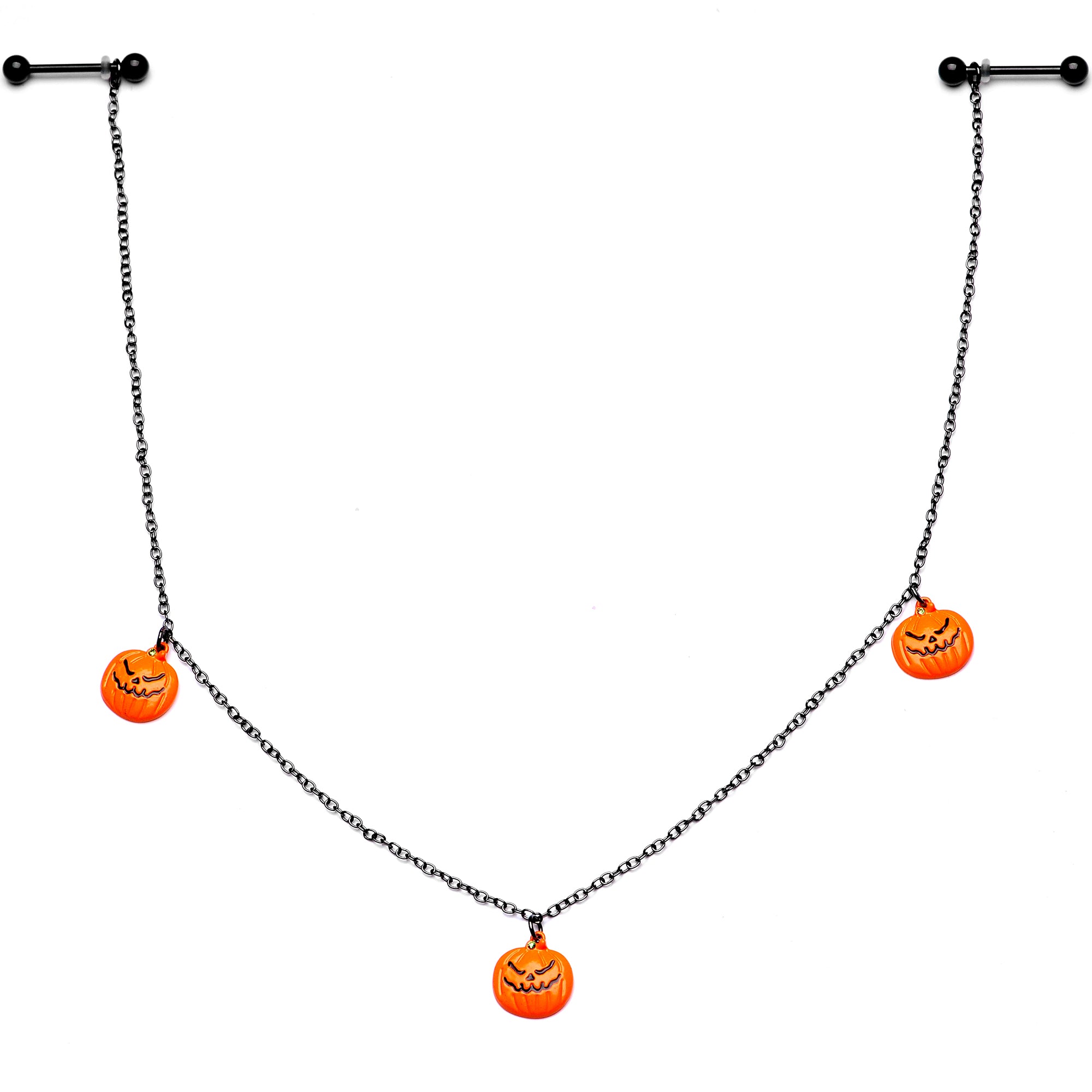 14G 9/16 Black Orange Pumpkin Halloween Dangle Nipple Chain