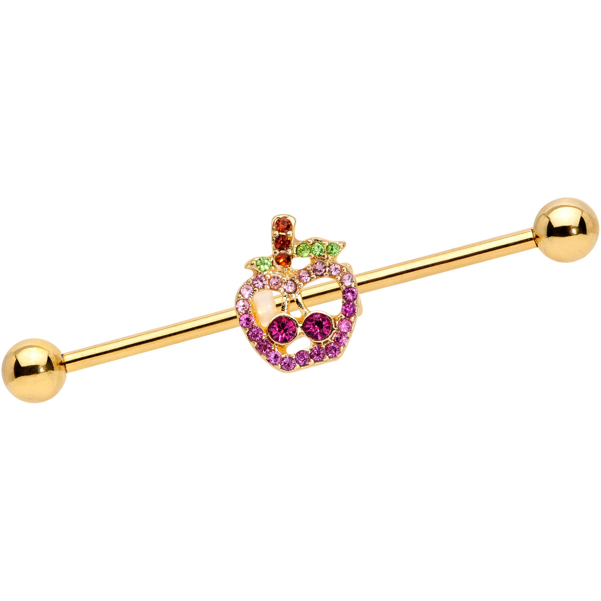 14G Pink Purple Gem Gold Hue Apple Cherry Industrial Barbell 38mm