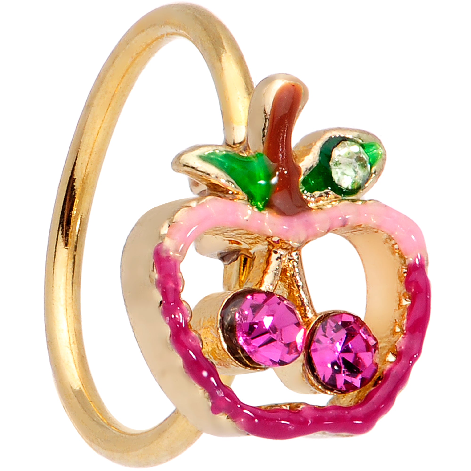 20G 5/16 Clear Purple Gem Gold Tone Cherry Apple Nose Hoop