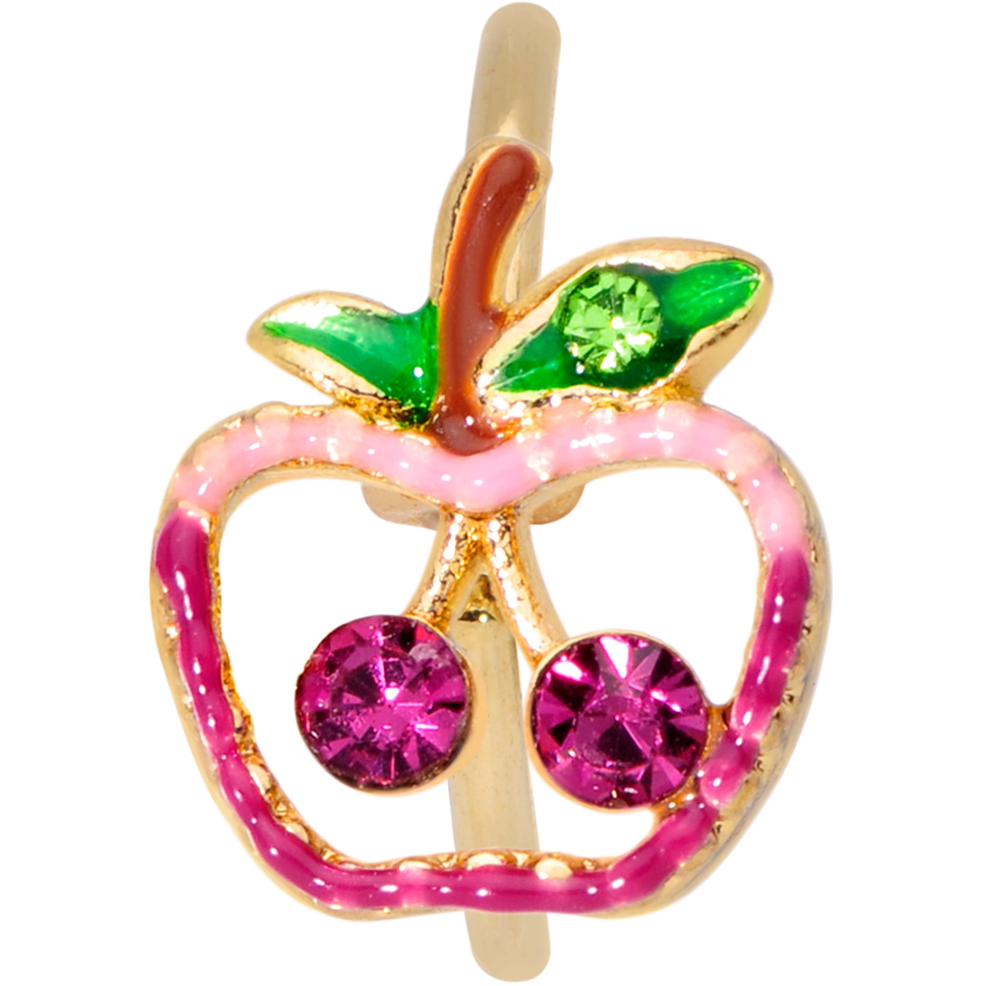 20G 5/16 Clear Purple Gem Gold Tone Cherry Apple Nose Hoop