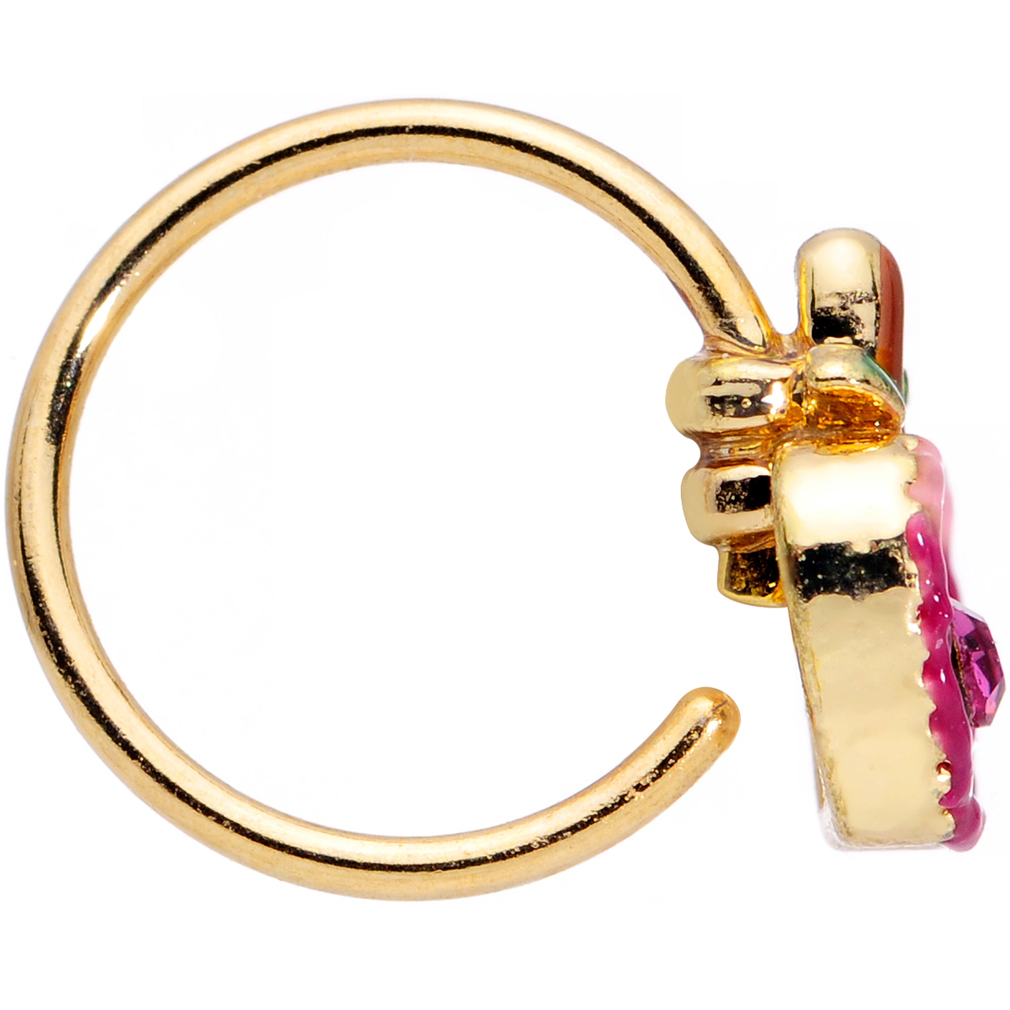 20G 5/16 Clear Purple Gem Gold Tone Cherry Apple Nose Hoop