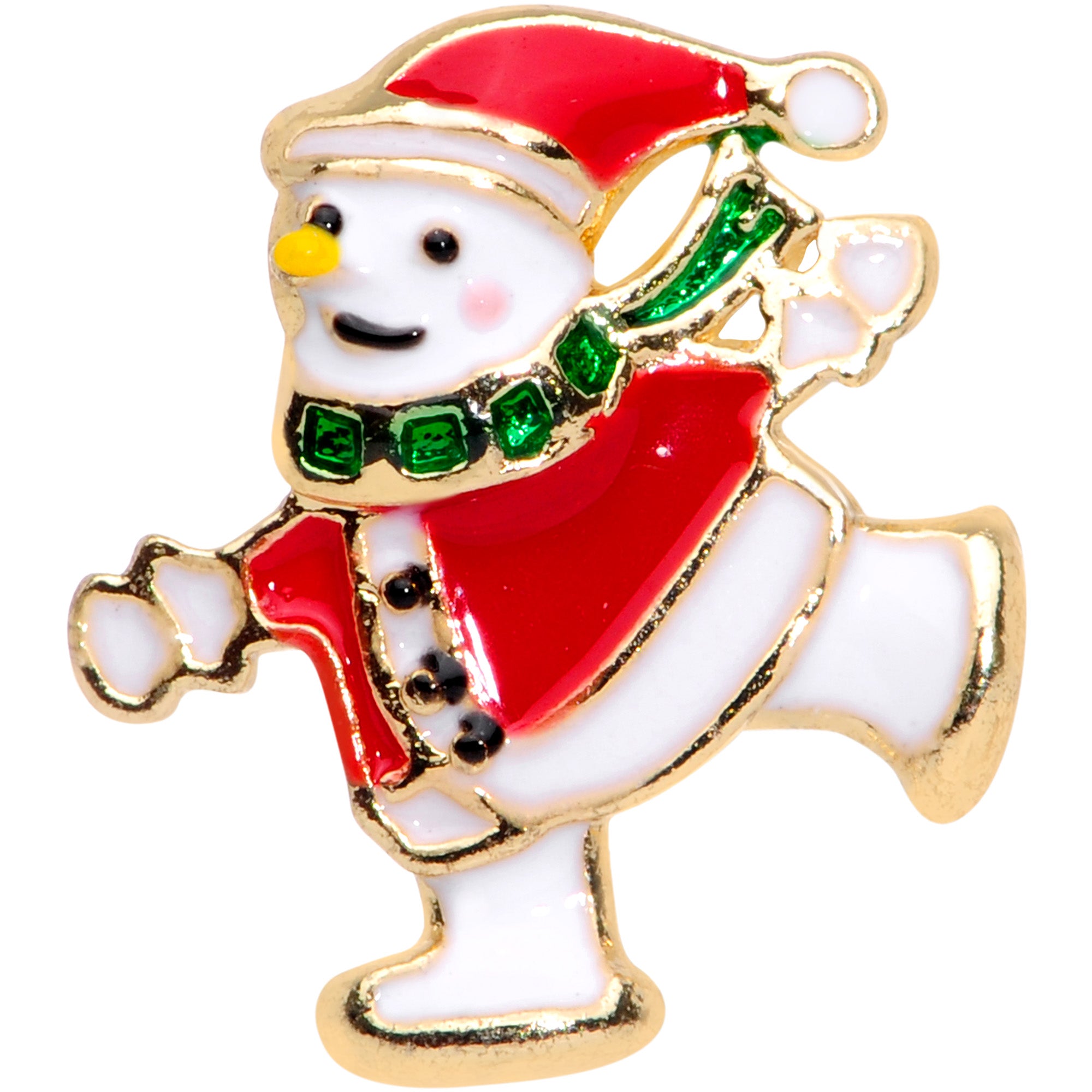 16G 5/16 Gold Tone Skating Snowman Christmas Labret Monroe Tragus