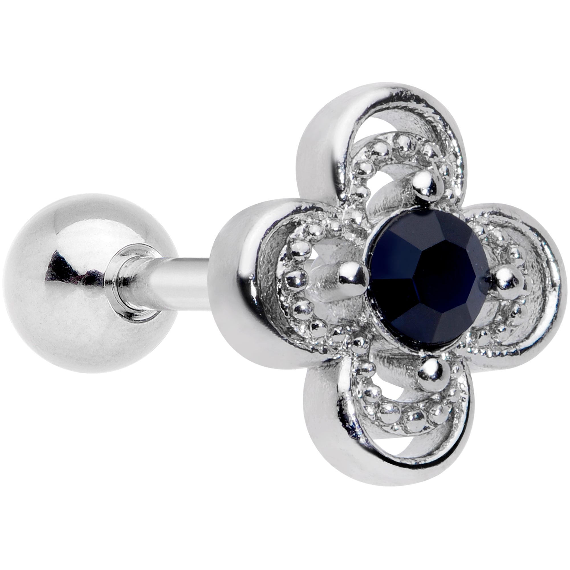 16G 1/4 Blue Gem Stylized Deco Cross Cartilage Tragus Earring