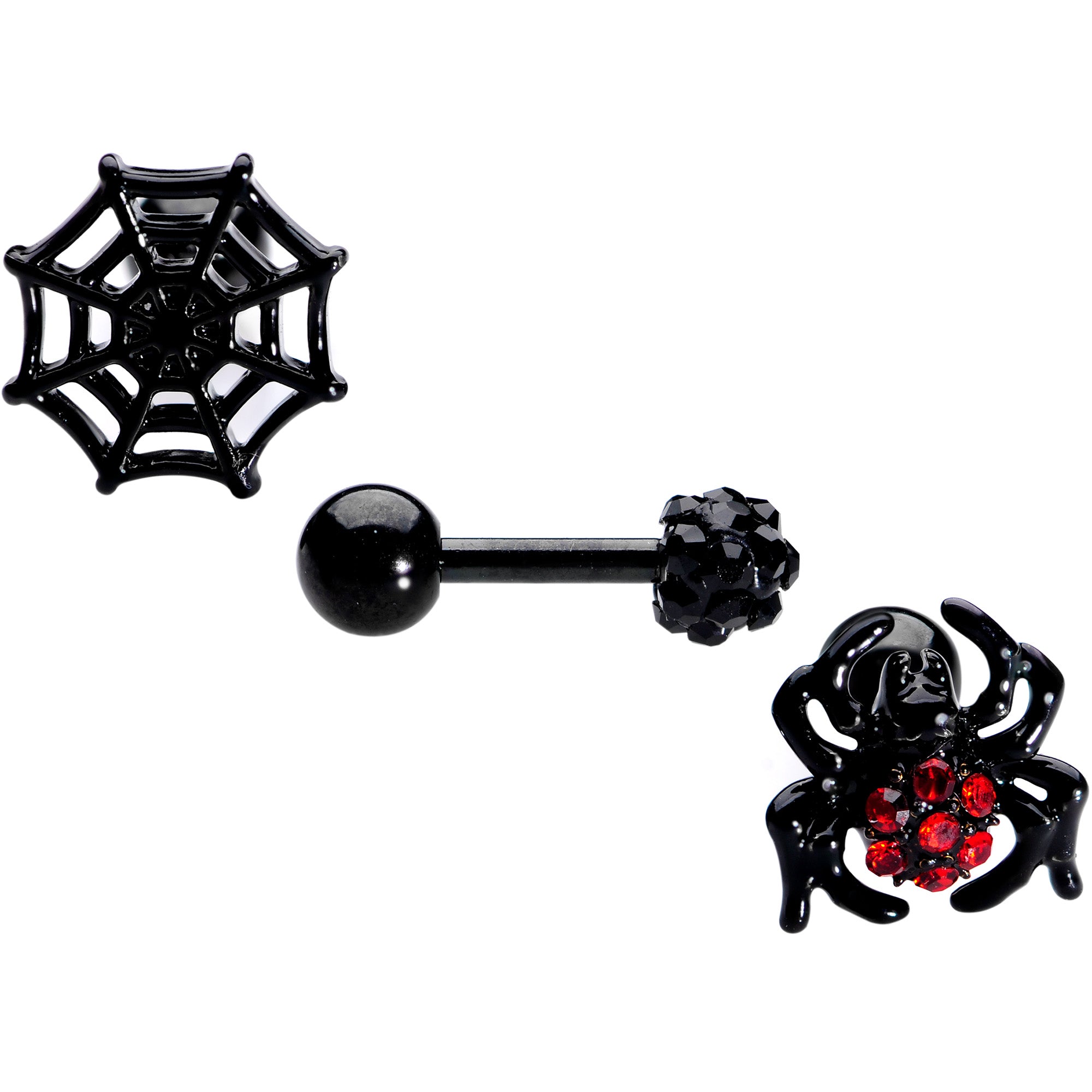 16G 1/4 Black Red Gem Spider Halloween Cartilage Tragus Set of 3