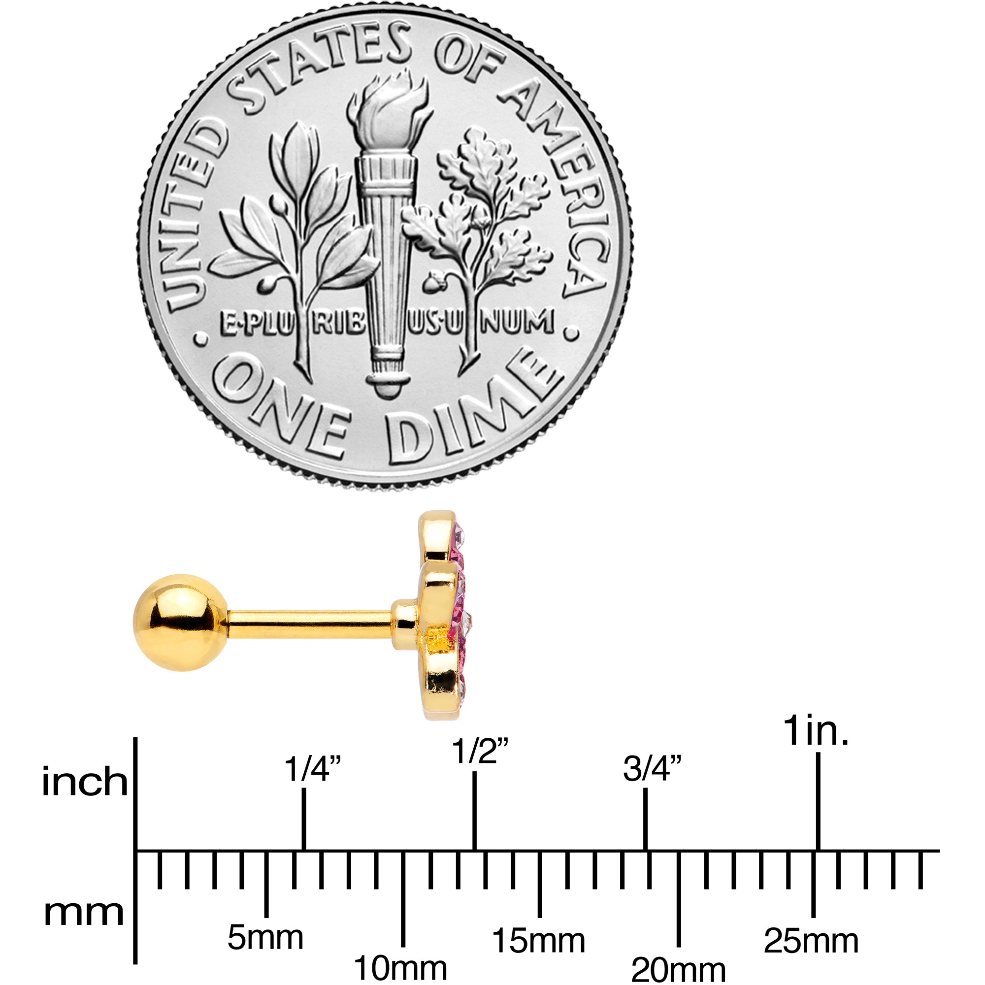 16G 1/4 Purple Gem Gold Tone Fabulous Flower Cartilage Tragus