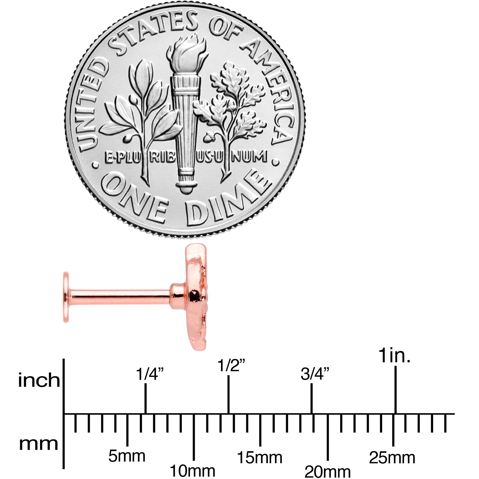 16G 5/16 Clear Gem Rose Gold Tone Pink Cross Labret Monroe Tragus