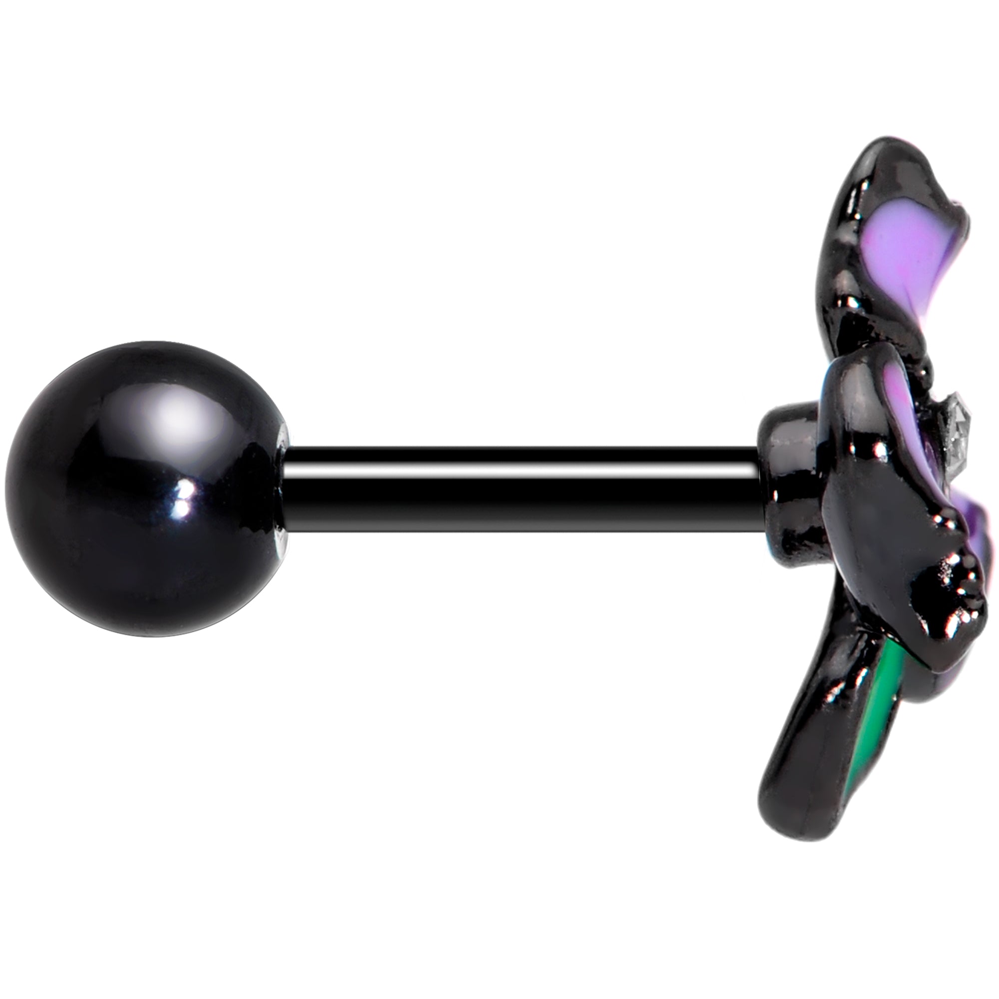 16G 1/4 Clear Gem Black Iris Flower Cartilage Tragus Earring