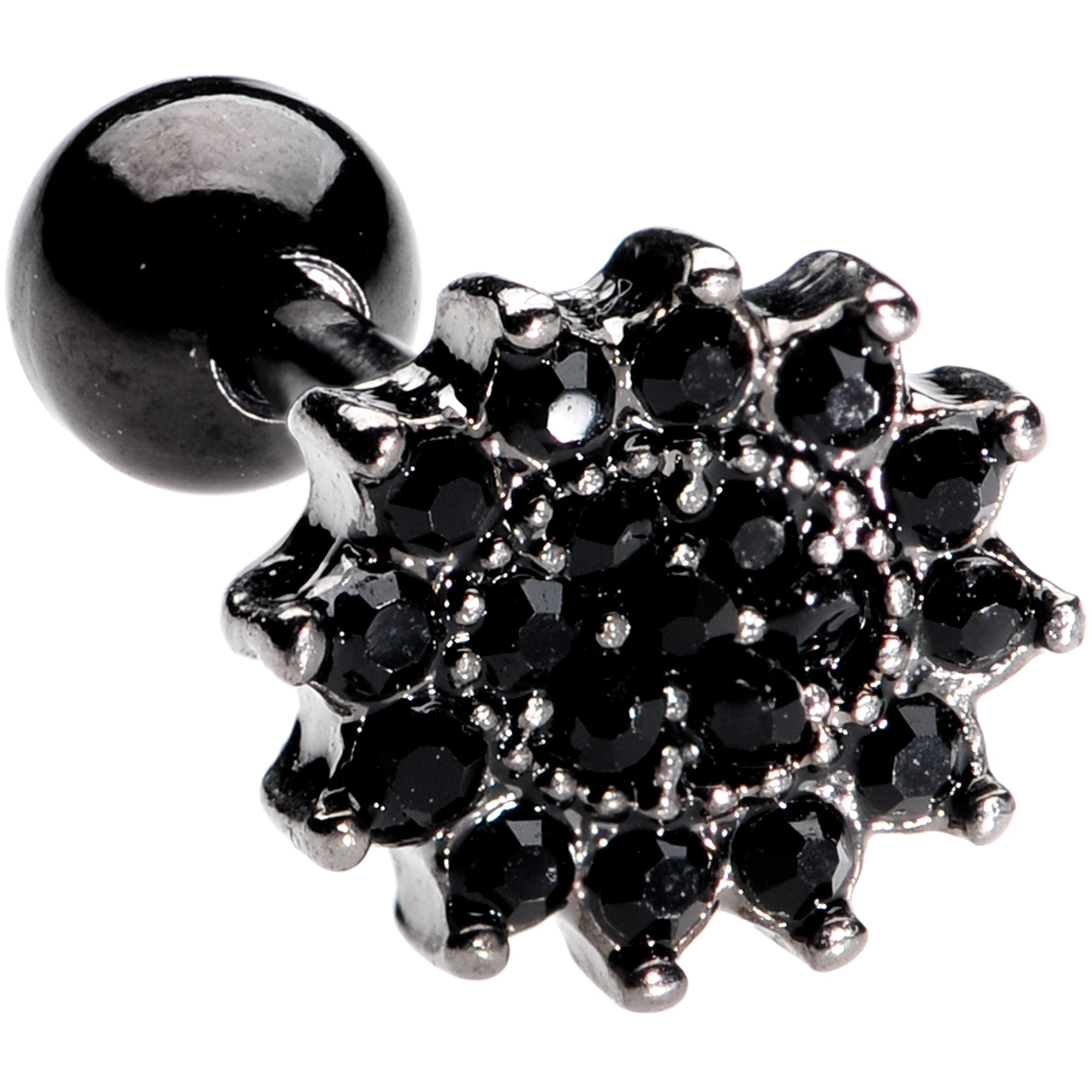 16G 1/4 Black Gem Floral Burst Halloween Cartilage Tragus